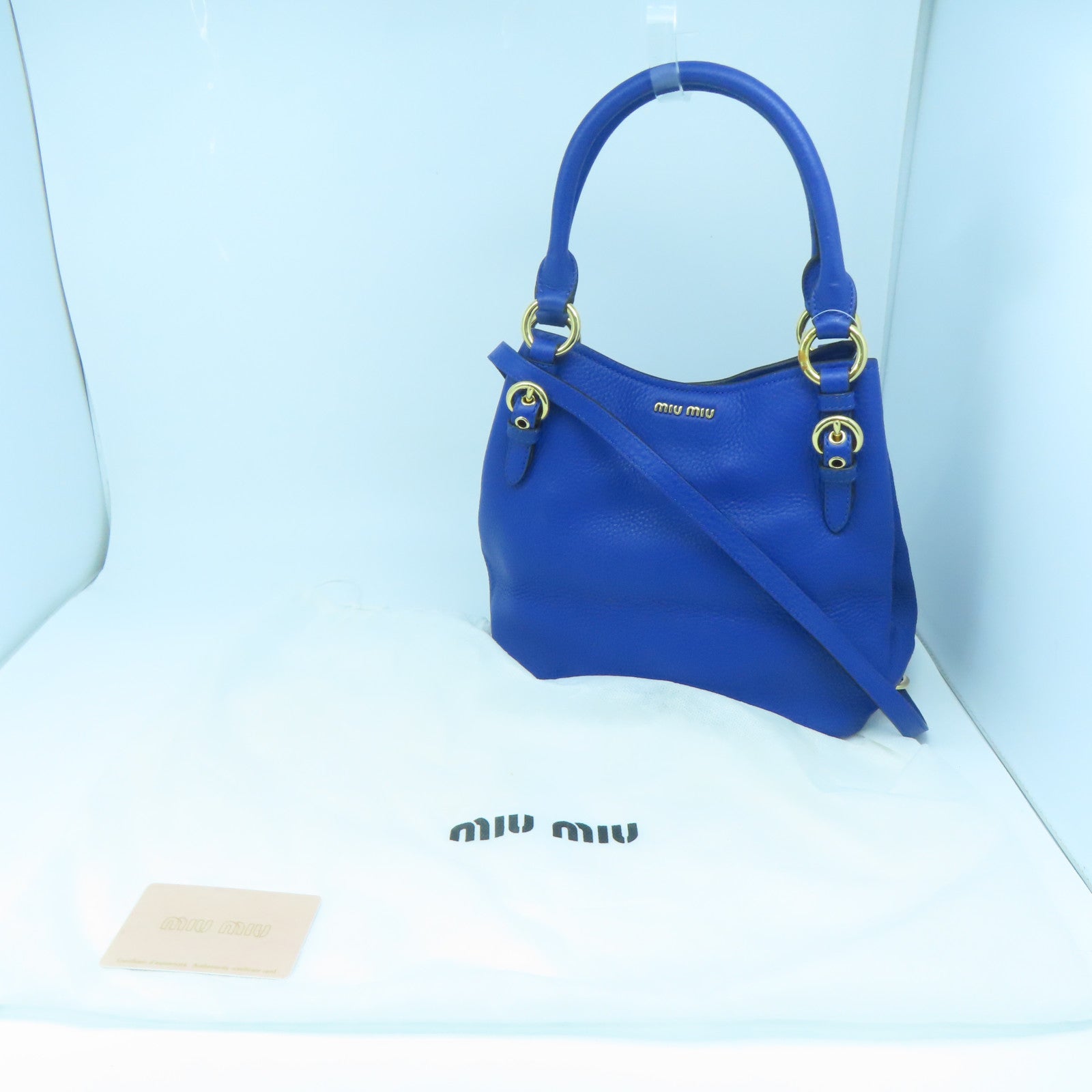 Miu Miu 牛皮皮革2 Way Shoulder金扣手挽肩背兩用袋藍色