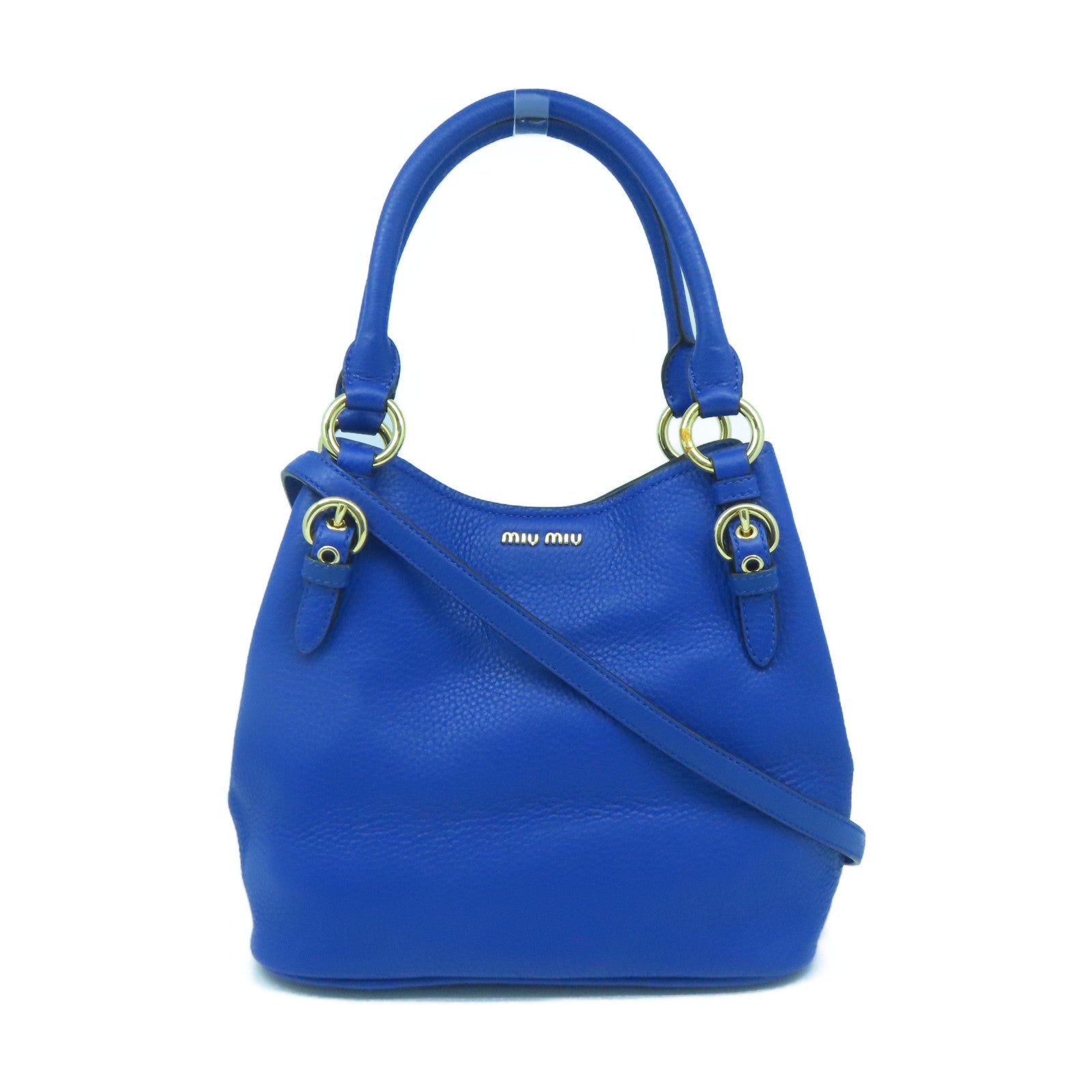 Miu Miu 牛皮皮革2 Way Shoulder金扣手挽肩背兩用袋藍色