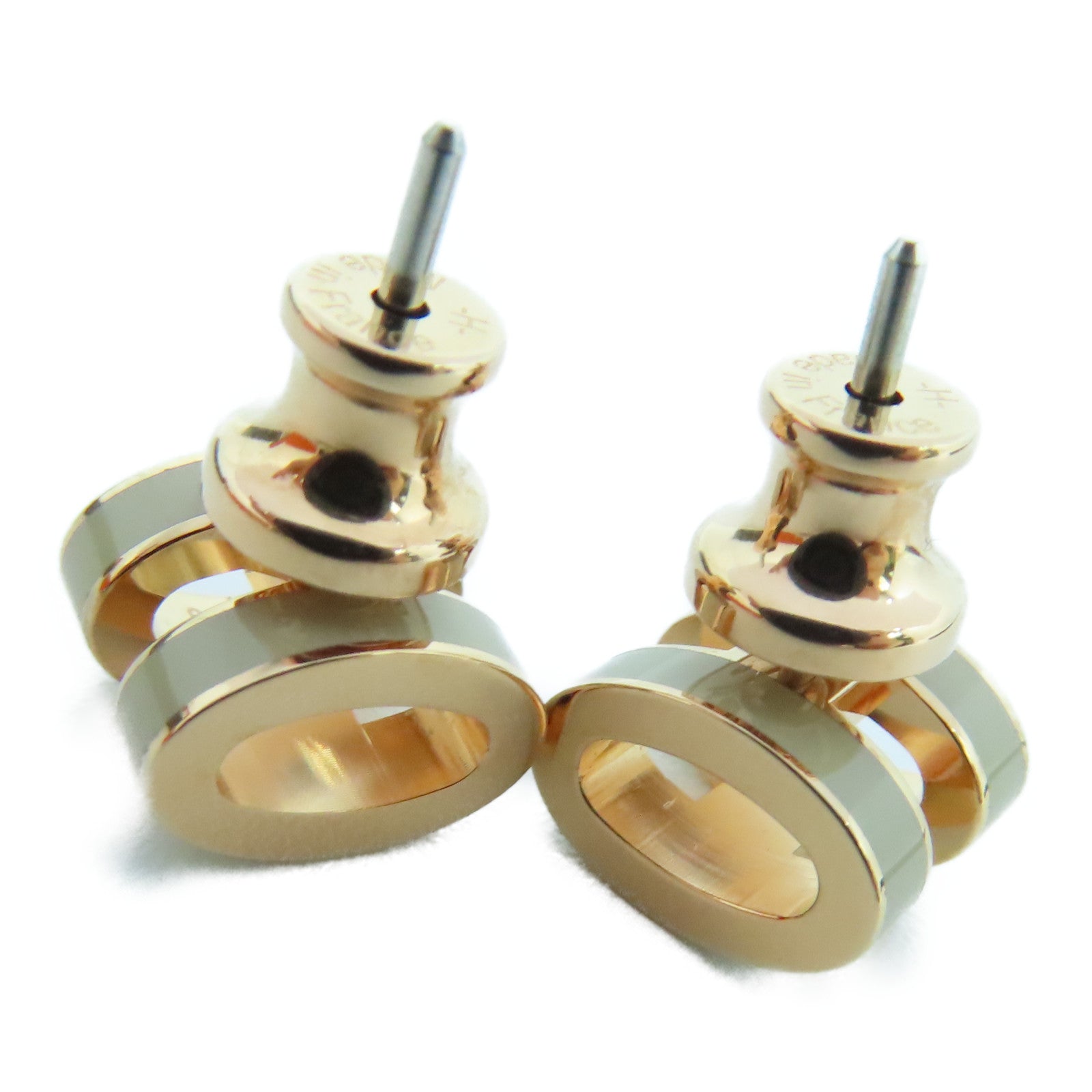 HERMES 金屬Mini Pop H Earrings粉金扣耳環白色
