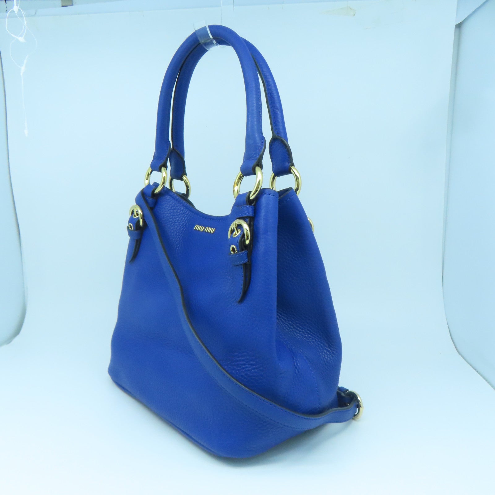 Miu Miu 牛皮皮革2 Way Shoulder金扣手挽肩背兩用袋藍色