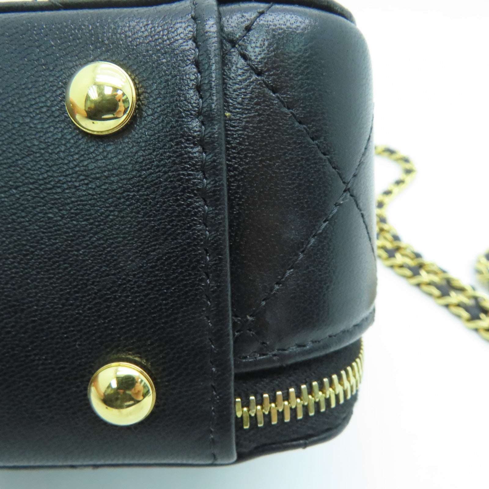CHANEL 菱格羊皮皮革Chain Shoulder金扣鏈帶肩背袋黑色