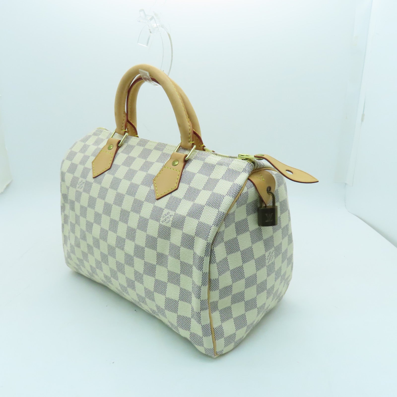 LOUIS VUITTON Damier Azur Speedy 30 Gold Buckle Bag White