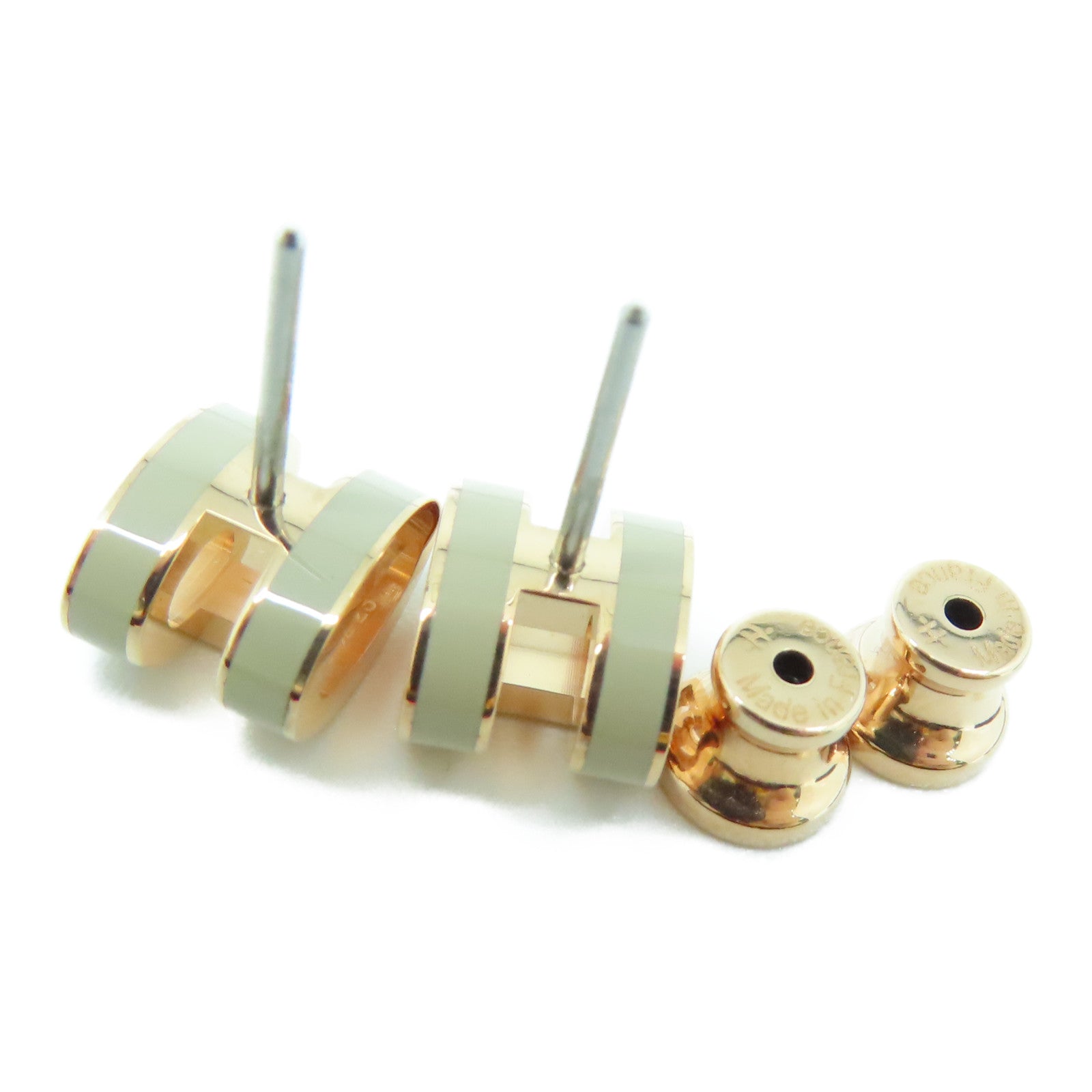 HERMES 金屬Mini Pop H Earrings粉金扣耳環白色
