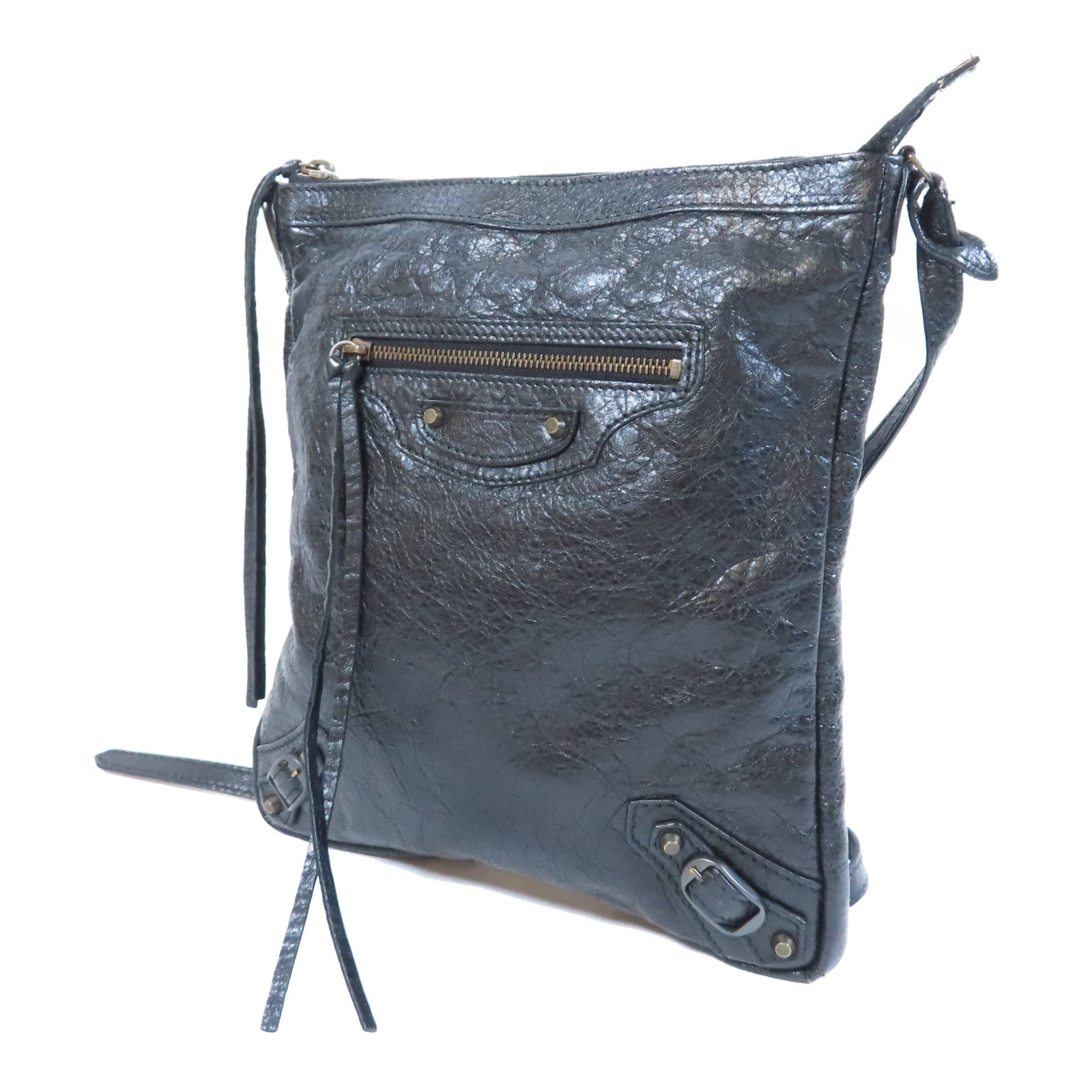 BALENCIAGA 皮革Classic Flat Crossbody Bag金扣肩背袋黑色