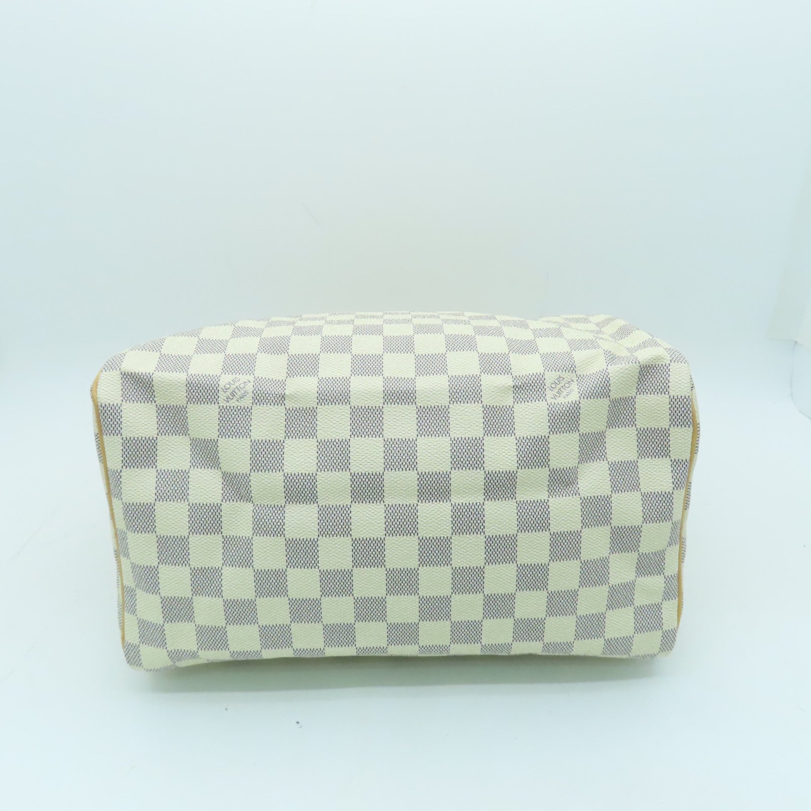 LOUIS VUITTON Damier Azur Speedy 30 Gold Buckle Bag White