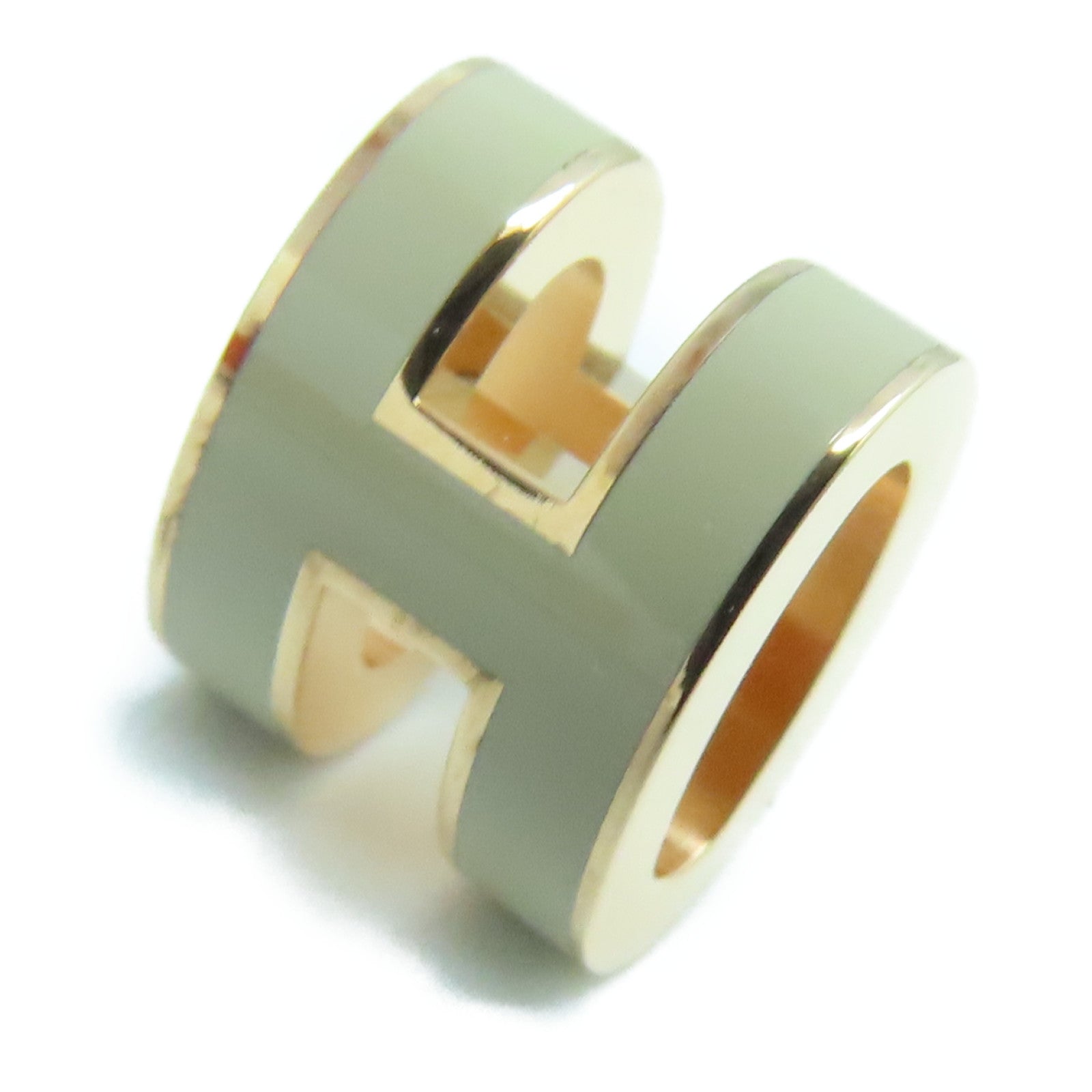 HERMES 金屬Mini Pop H Earrings粉金扣耳環白色