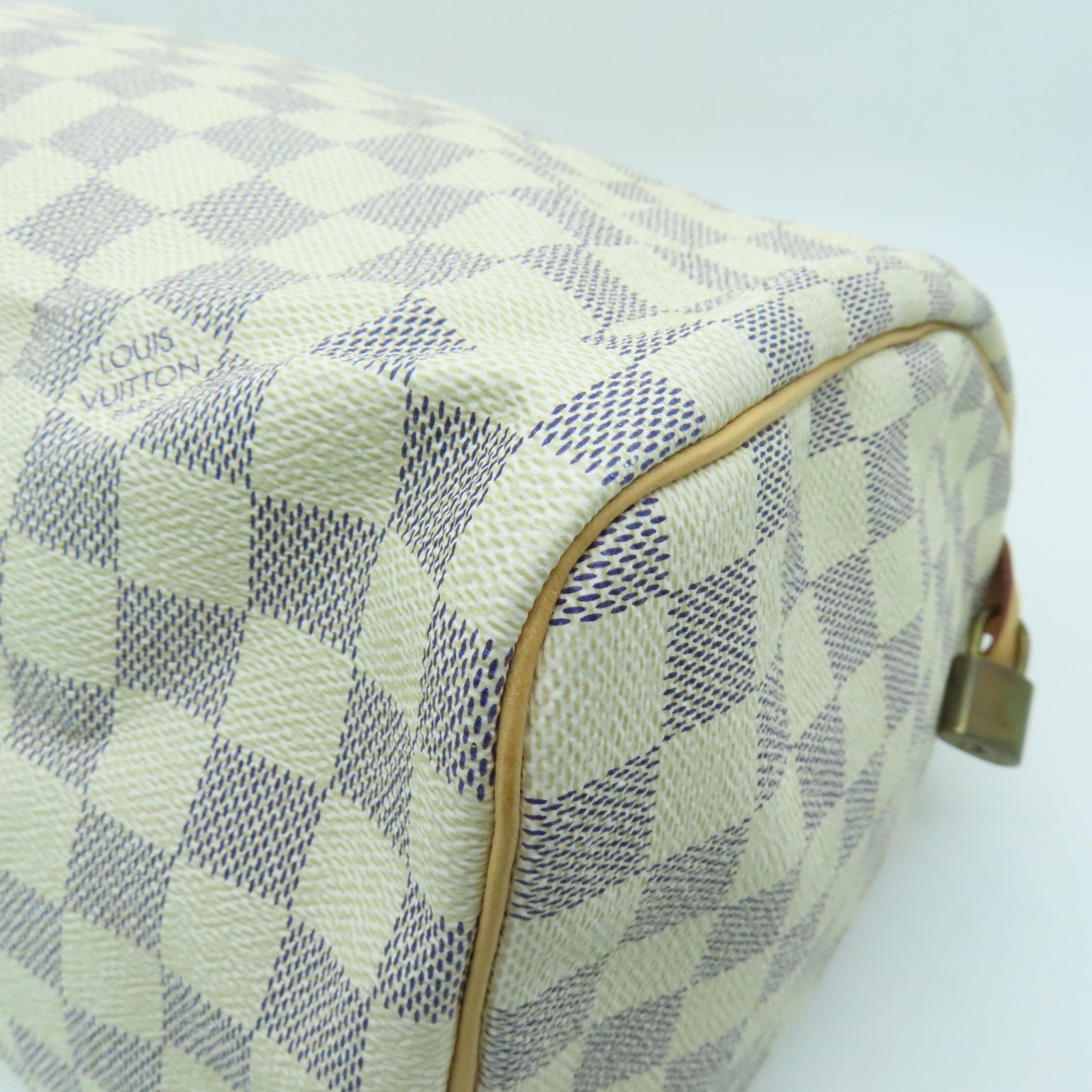 LOUIS VUITTON Damier Azur Speedy 30 Gold Buckle Bag White