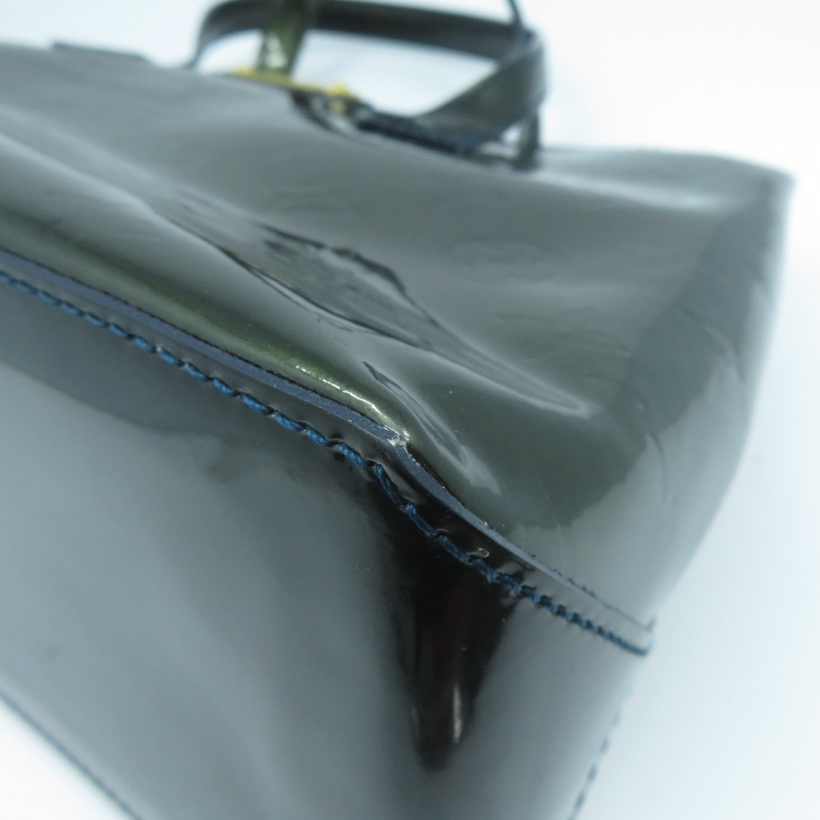 LOUIS VUITTON Monogram Vernis Wilshire PM金扣手挽袋綠色
