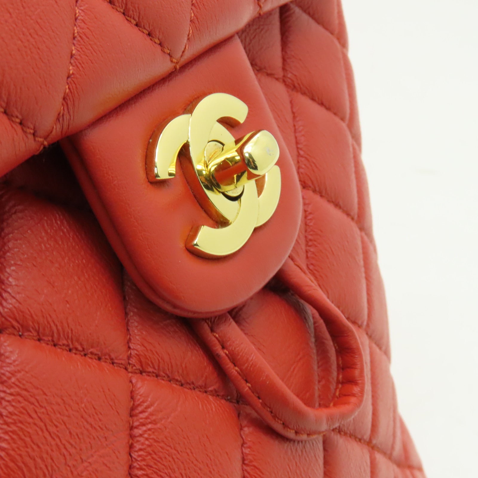 CHANEL 菱格牛皮皮革Backpack金扣背包黃色