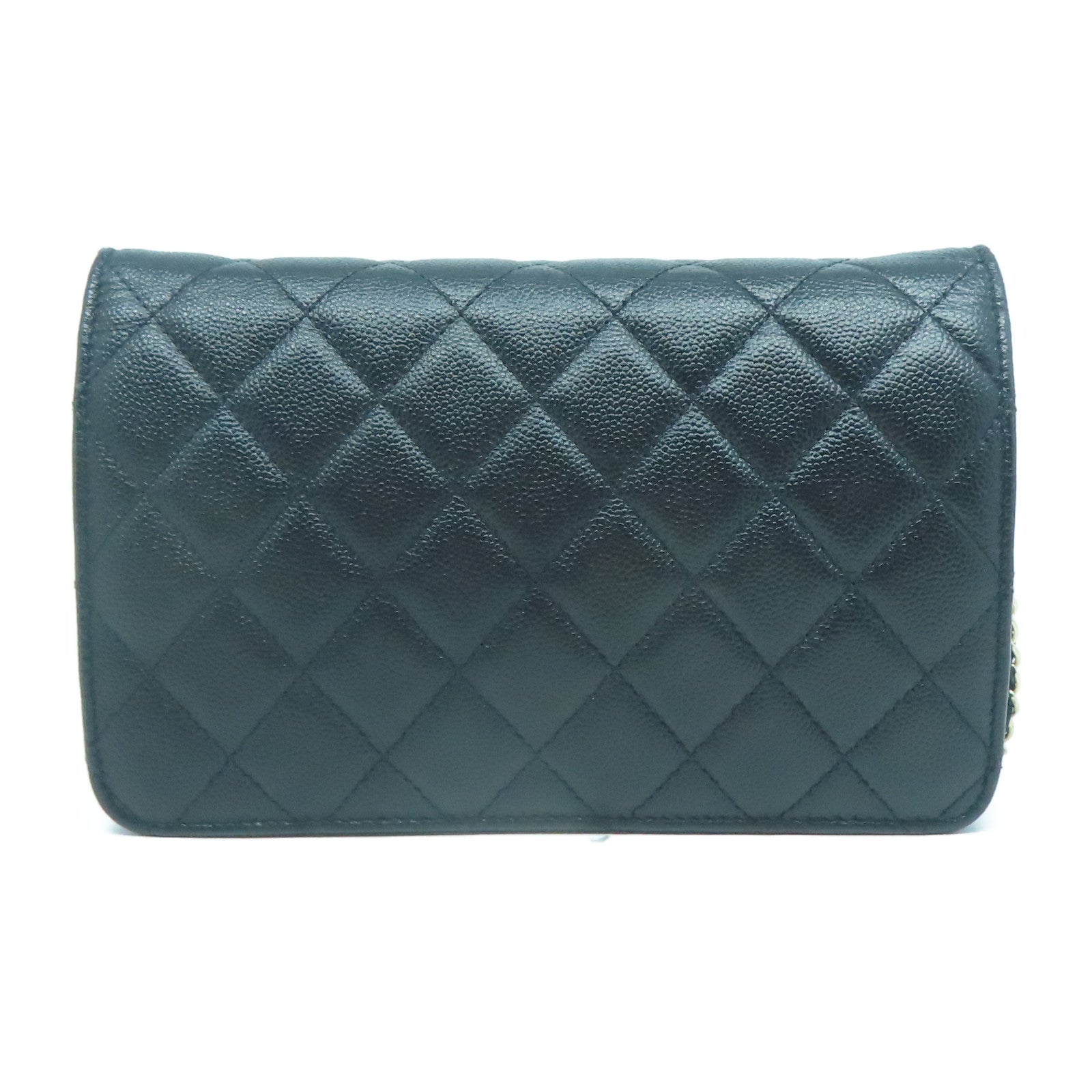 CHANEL 菱格牛皮皮革Chain Shoulder金扣鏈帶肩背袋黑色