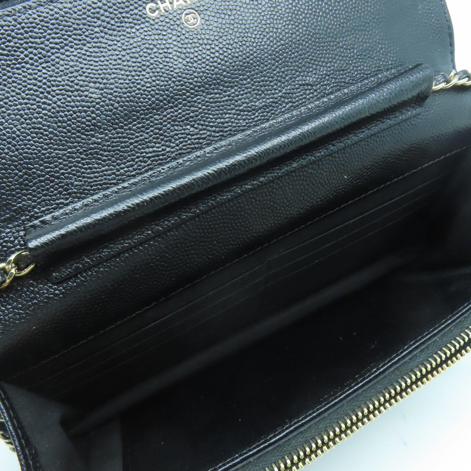 CHANEL 菱格牛皮皮革Chain Shoulder金扣鏈帶肩背袋黑色