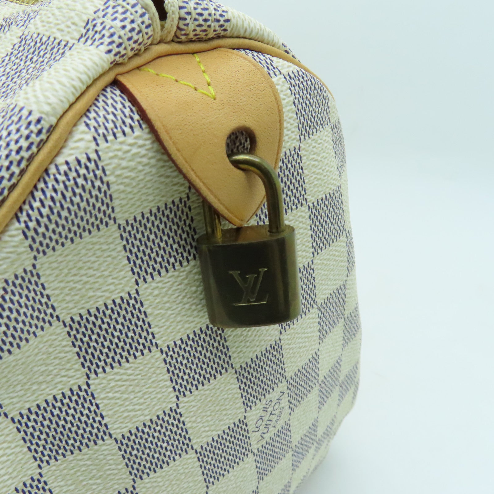 LOUIS VUITTON Damier Azur Speedy 30 Gold Buckle Bag White