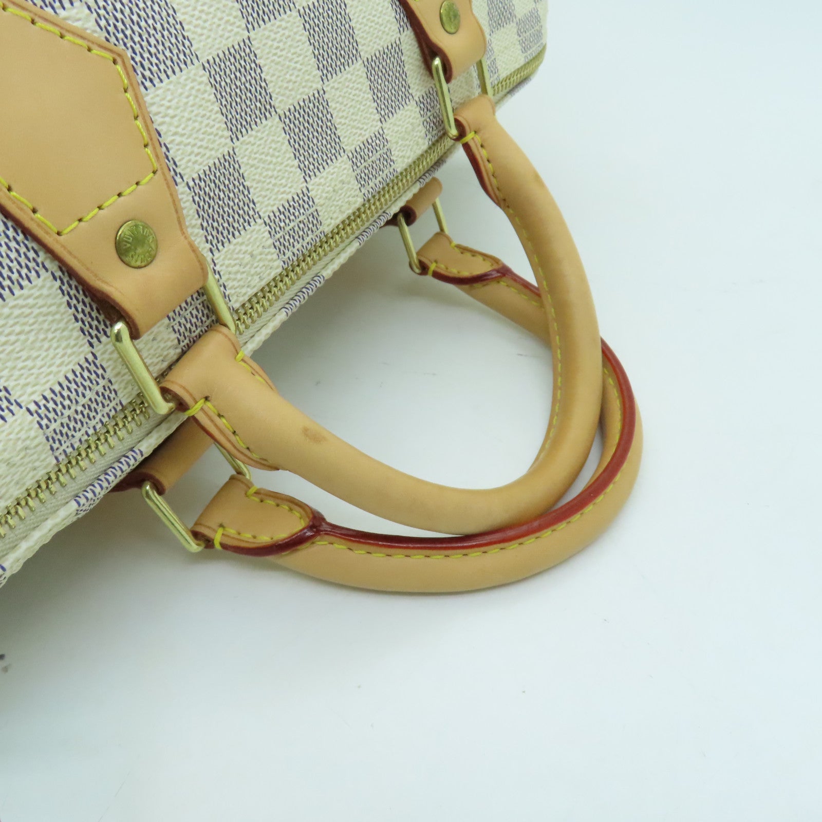 LOUIS VUITTON Damier Azur Speedy 30 Gold Buckle Bag White
