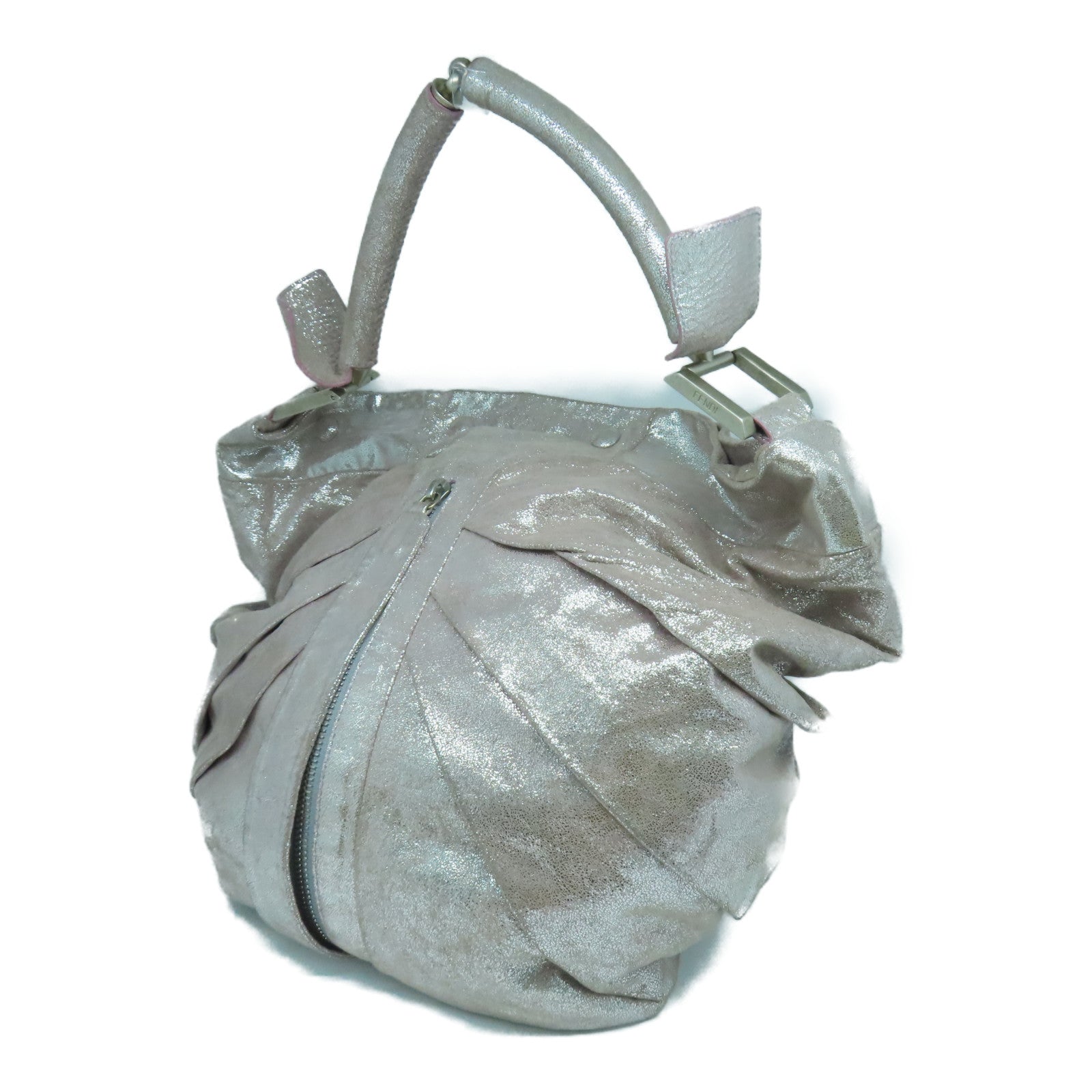 FENDI 【激減優惠】牛皮皮革Shoulder Bag銀扣肩背袋粉紅色
