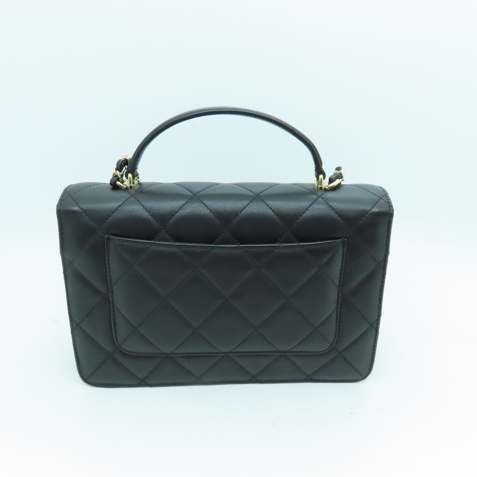 CHANEL 菱格牛革皮皮革Flap Bag With Top Handle金扣手挽肩背兩用袋黑色