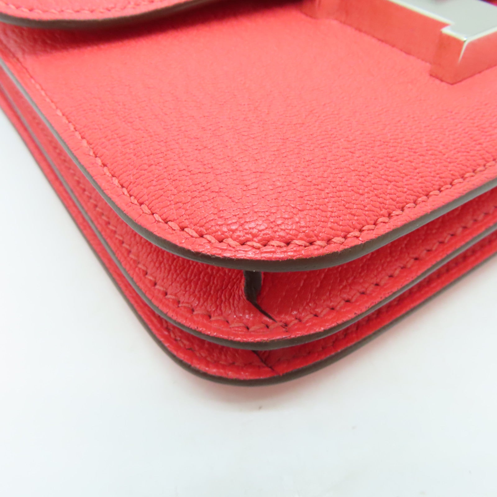 HERMES 【激減優惠】Myzore皮革Mini Constance銀扣肩背袋Rose Mexico墨西哥玫瑰粉