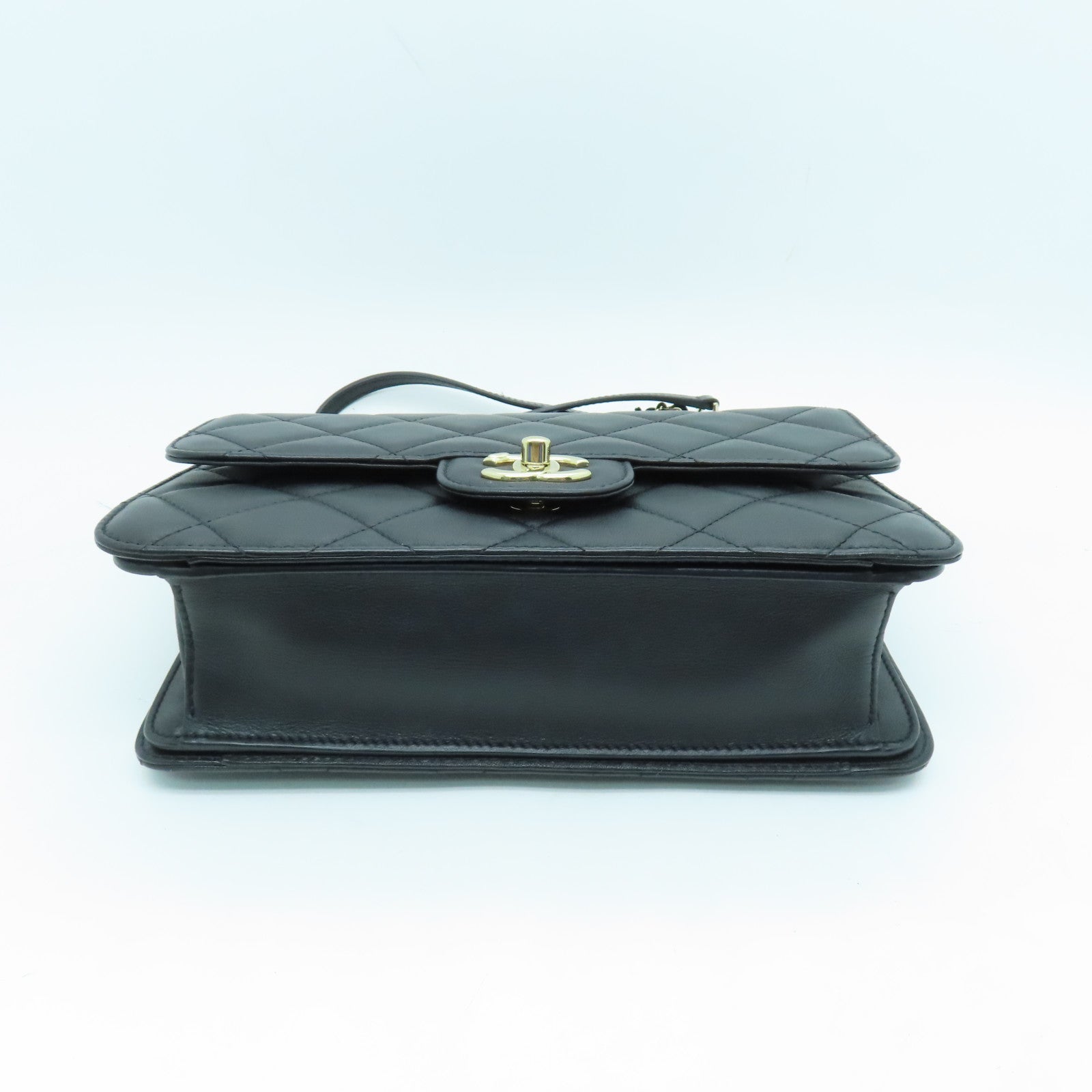 CHANEL 菱格牛革皮皮革Flap Bag With Top Handle金扣手挽肩背兩用袋黑色