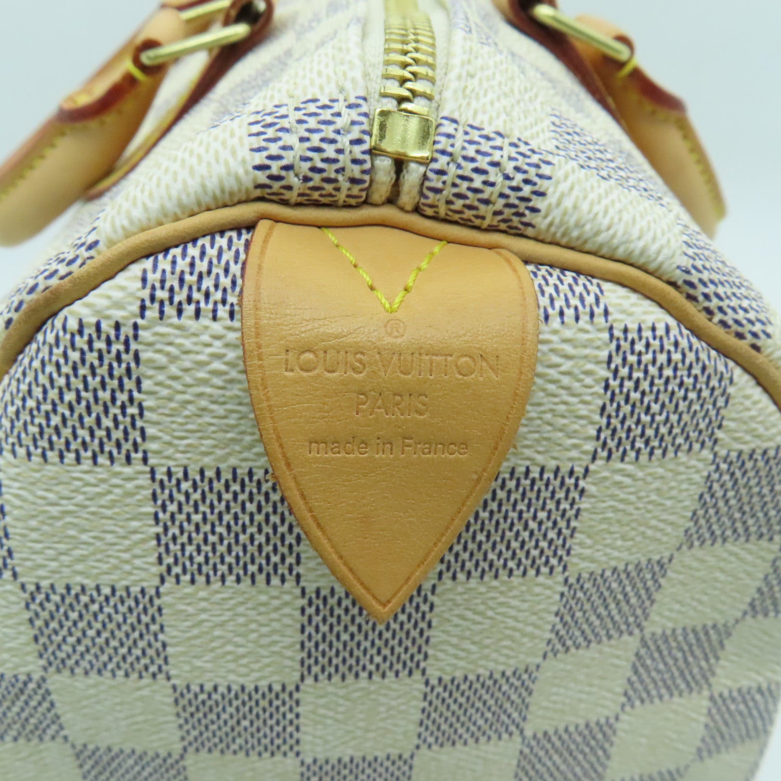 LOUIS VUITTON Damier Azur Speedy 30 Gold Buckle Bag White