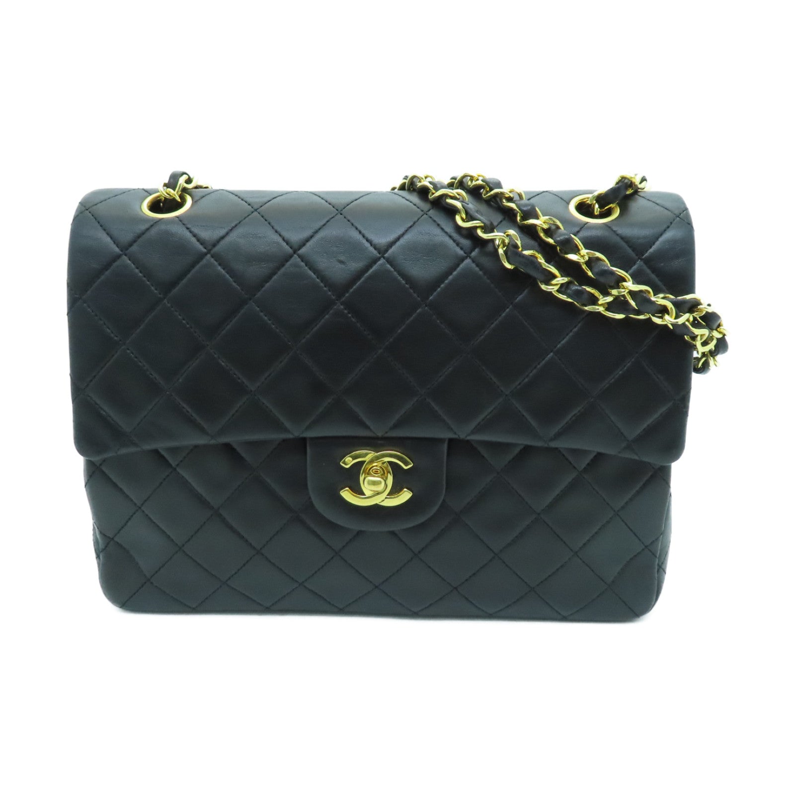 CHANEL Rhombus Sheepskin Leather Chain Shoulder Gold Buckle Hand Chain Belt Shoulder Bag Black
