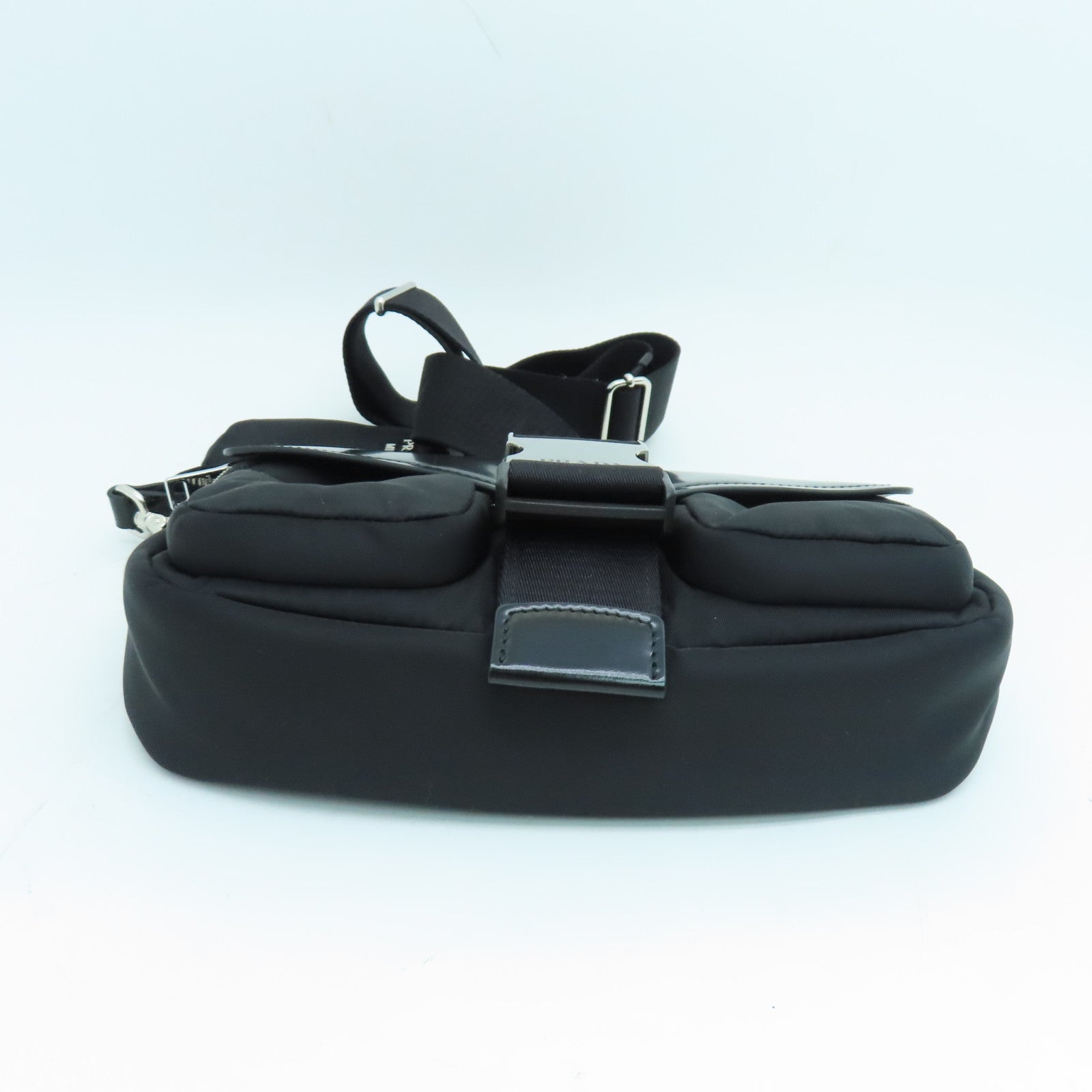 PRADA Nylon Shoulder Bag Silver Buckle Shoulder Bag Black – Brand