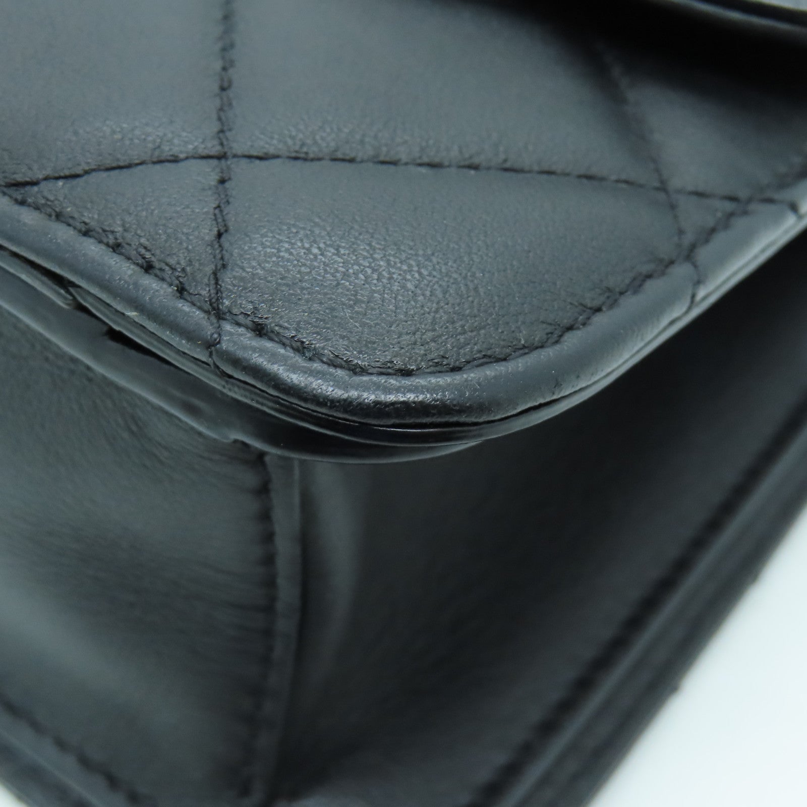 CHANEL 菱格牛革皮皮革Flap Bag With Top Handle金扣手挽肩背兩用袋黑色