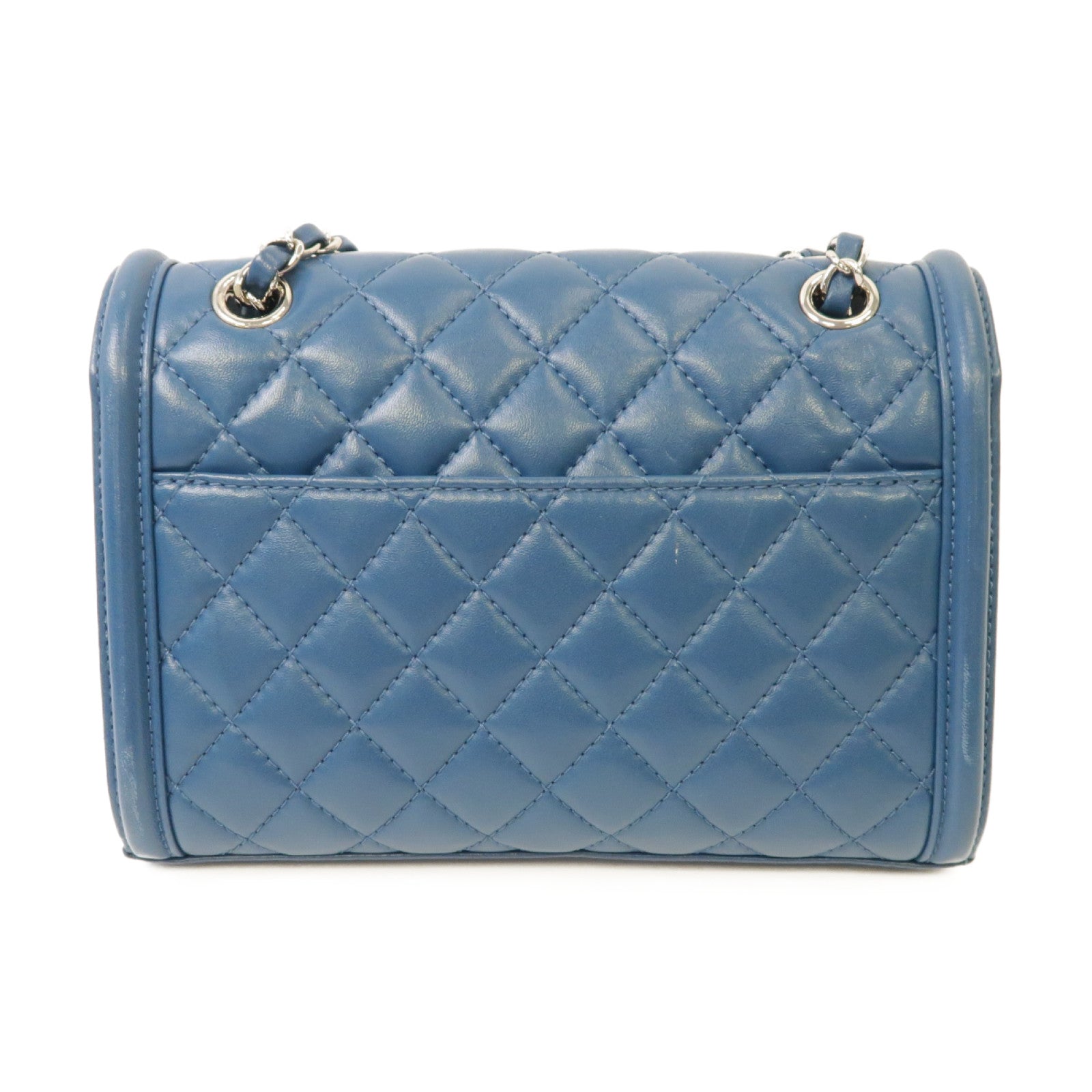 CHANEL 菱格羊皮皮革Chain Shoulder Bag銀扣鏈帶肩背袋藍色