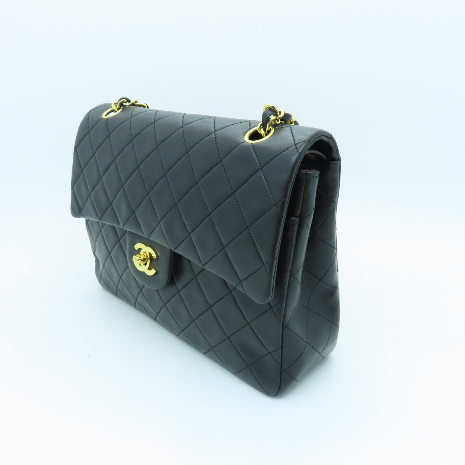 CHANEL Rhombus Sheepskin Leather Chain Shoulder Gold Buckle Hand Chain Belt Shoulder Bag Black