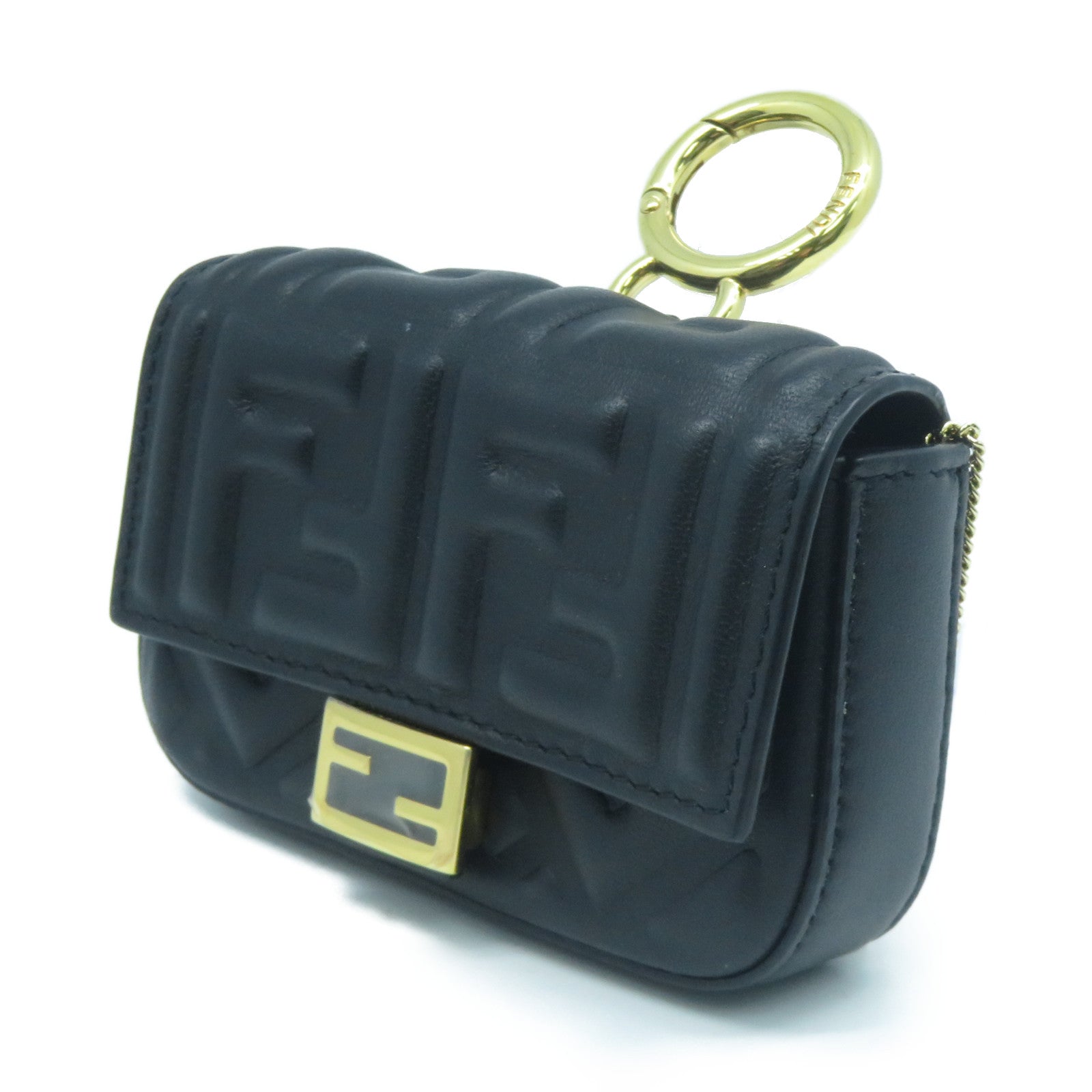 FENDI 牛皮皮革Card Case With Chain金扣鏈帶卡片套黑色