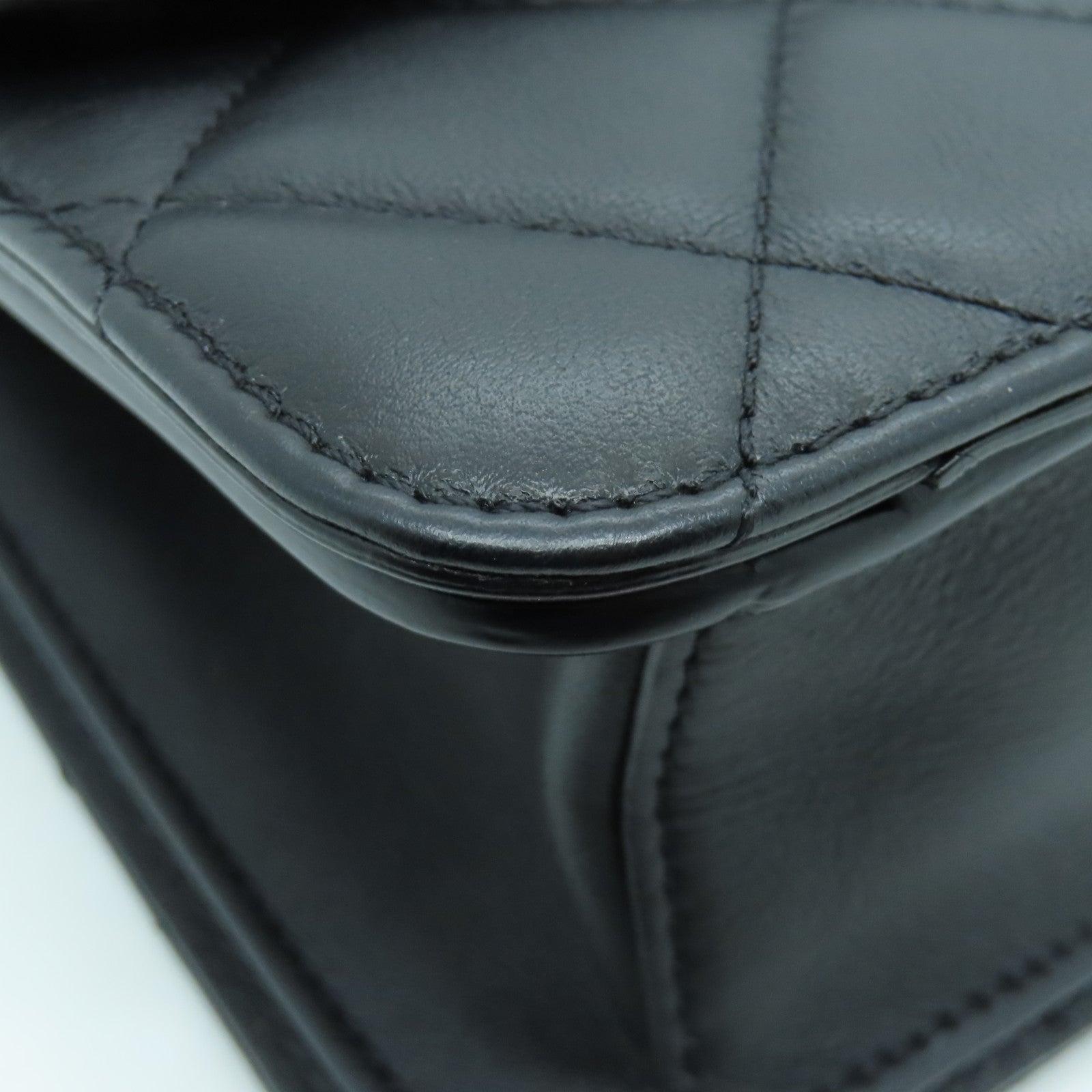 CHANEL 菱格牛革皮皮革Flap Bag With Top Handle金扣手挽肩背兩用袋黑色