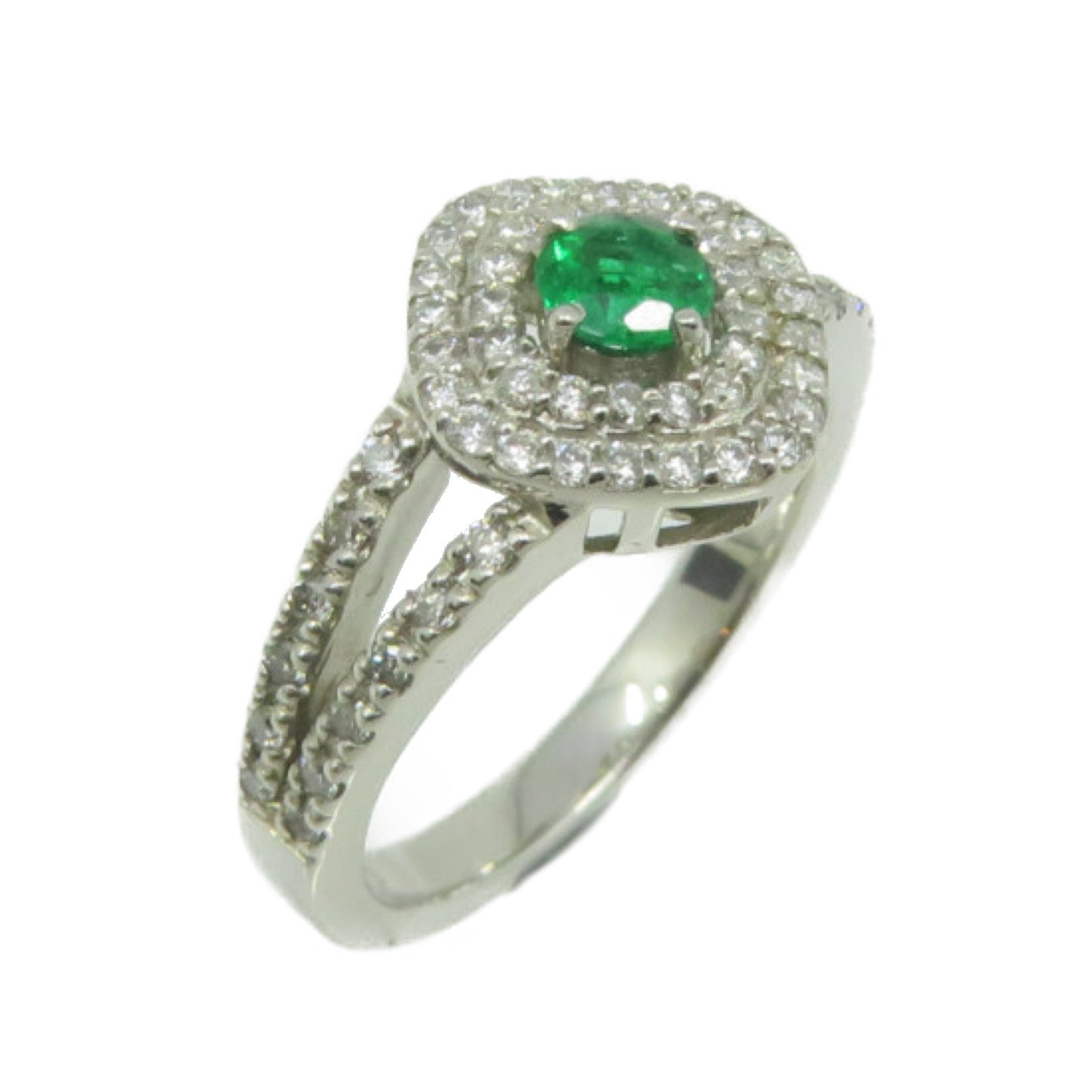 JEWELRY 【激減優惠】PT900鉑金/0.18ct綠寶石/0.43ct鑽石Emerald Ring戒指US#5.75