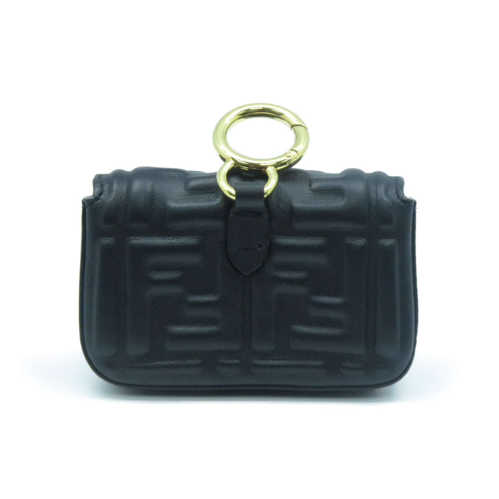 FENDI 牛皮皮革Card Case With Chain金扣鏈帶卡片套黑色