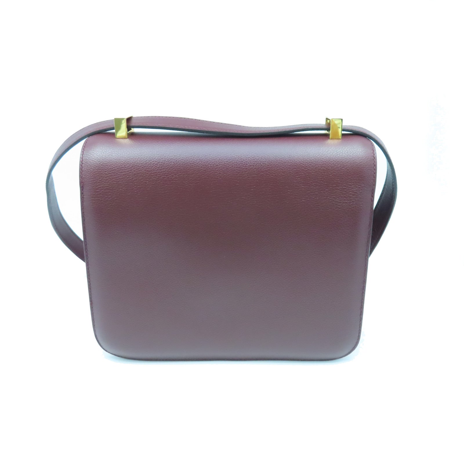 HERMES Evercolor Leather Constance 24 Gold Buckle Shoulder Bag Burgundy