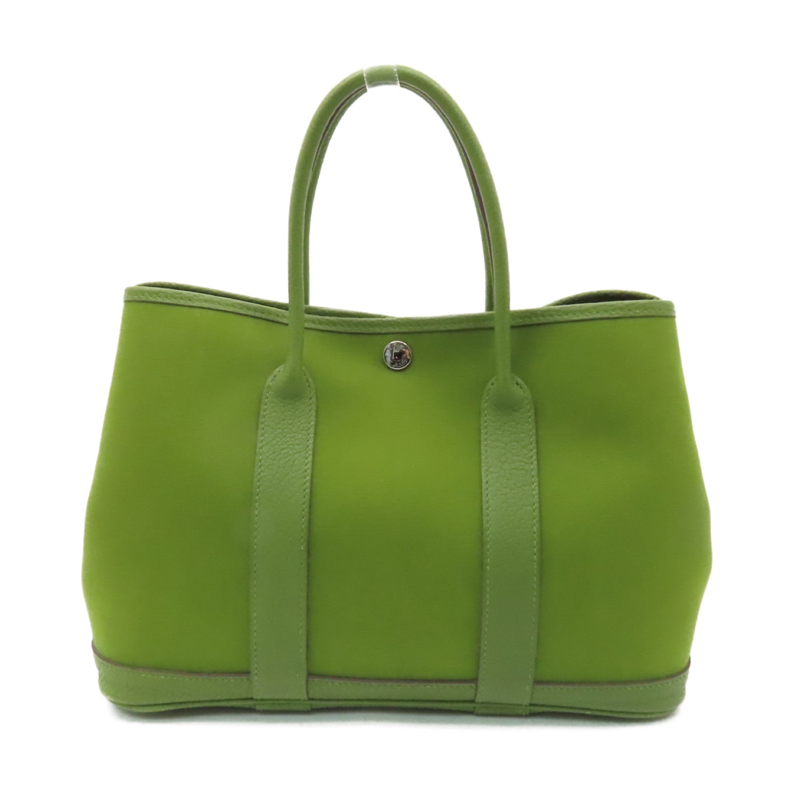 HERMES 帆布Garden Party TPM銀扣手挽袋綠色