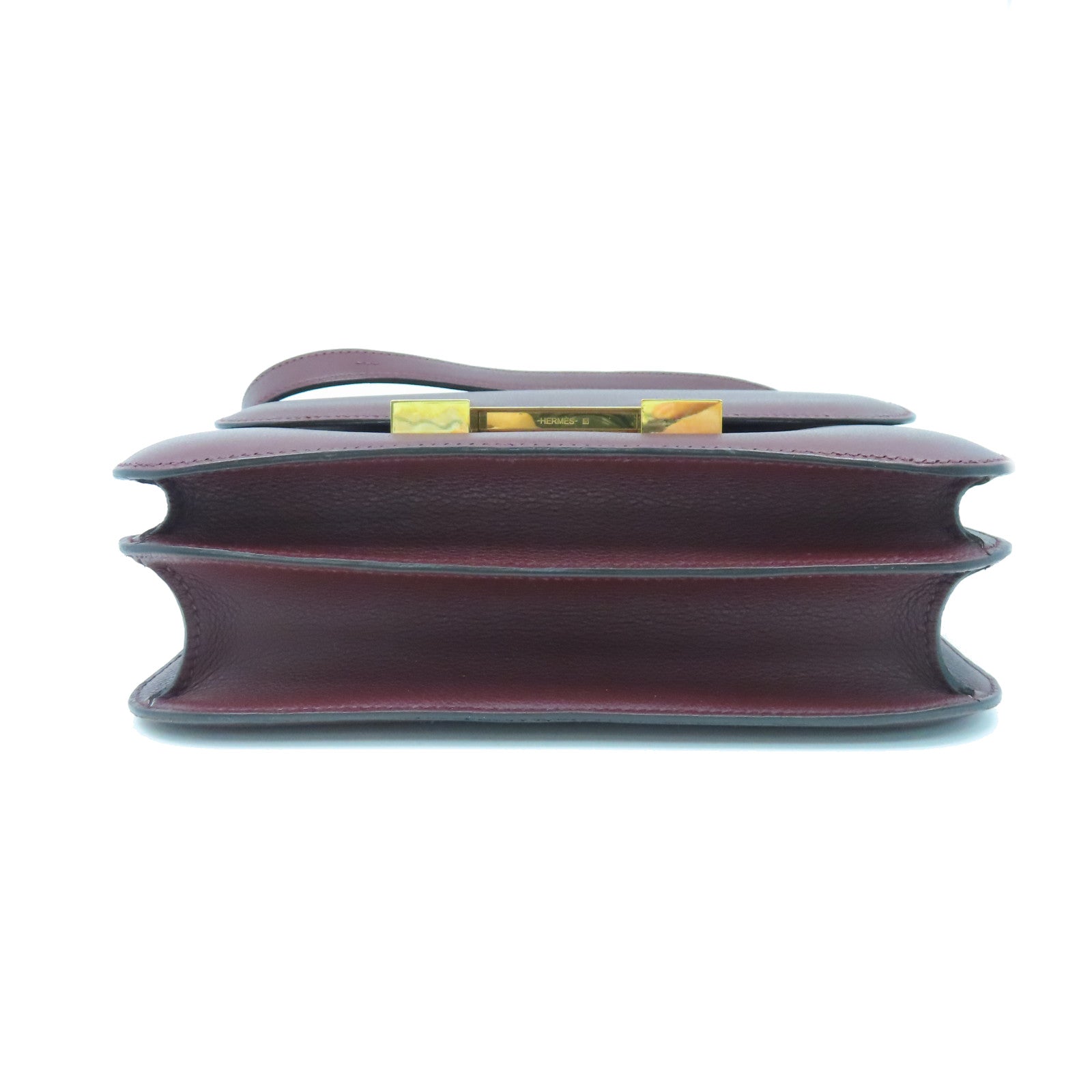 HERMES Evercolor Leather Constance 24 Gold Buckle Shoulder Bag Burgundy