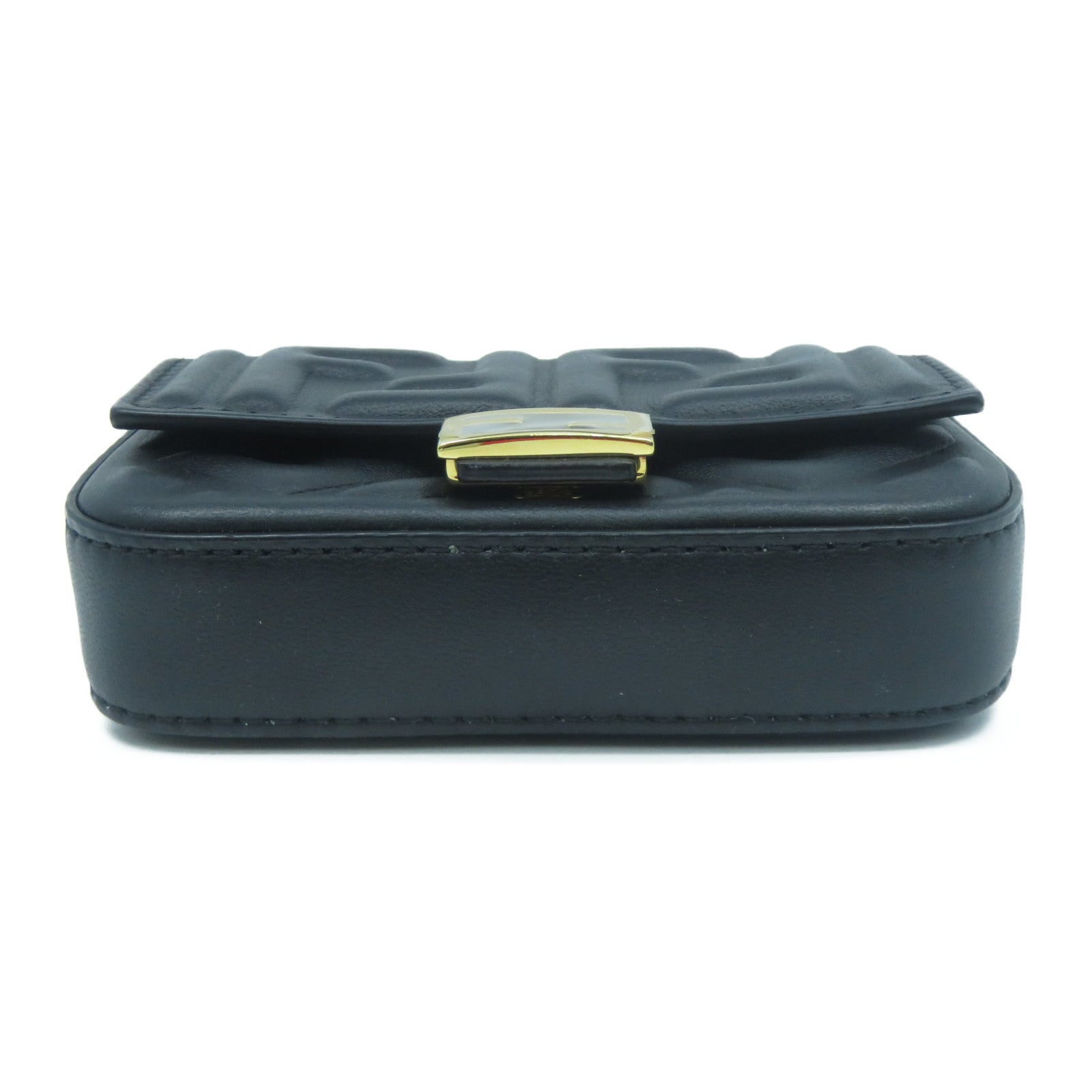 FENDI 牛皮皮革Card Case With Chain金扣鏈帶卡片套黑色