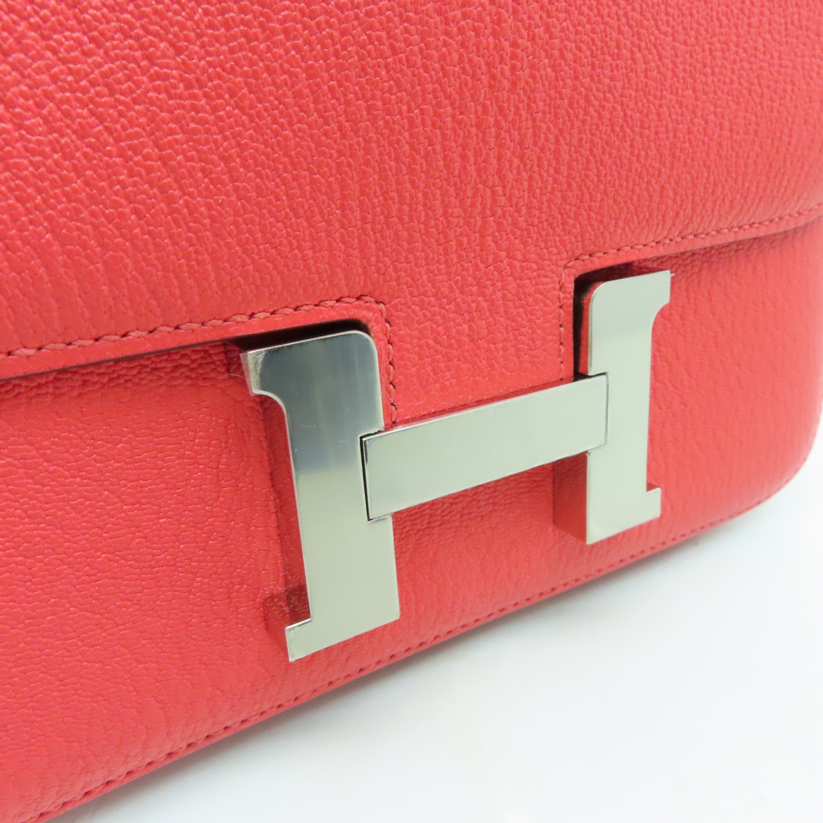 HERMES 【激減優惠】Myzore皮革Mini Constance銀扣肩背袋Rose Mexico墨西哥玫瑰粉