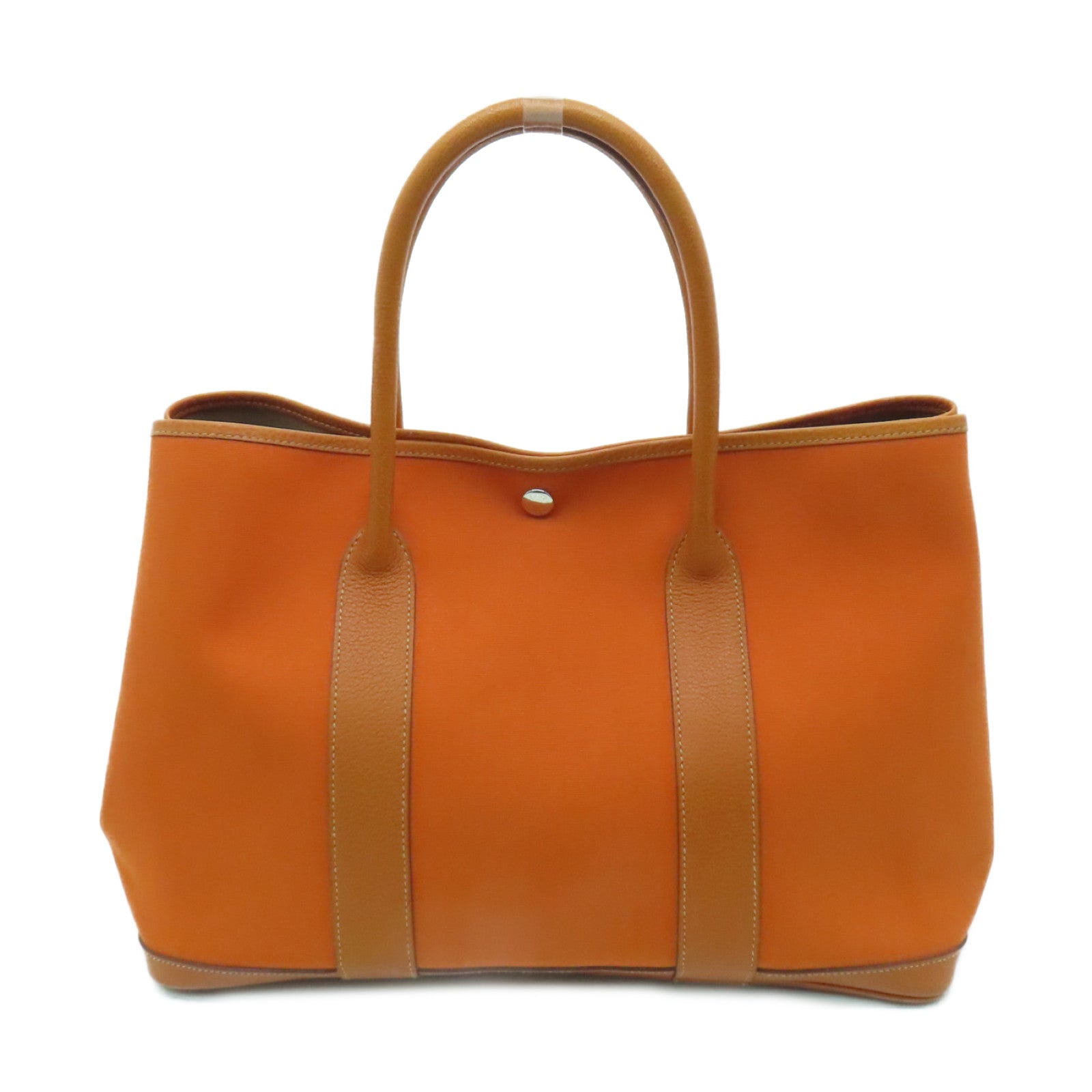 HERMES 帆布Garden Party PM银扣手挽袋橙色