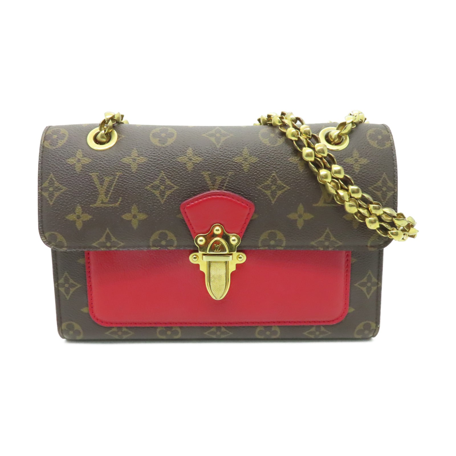 LOUIS VUITTON Monogram Victoire金扣鏈帶肩背袋啡色/紅色