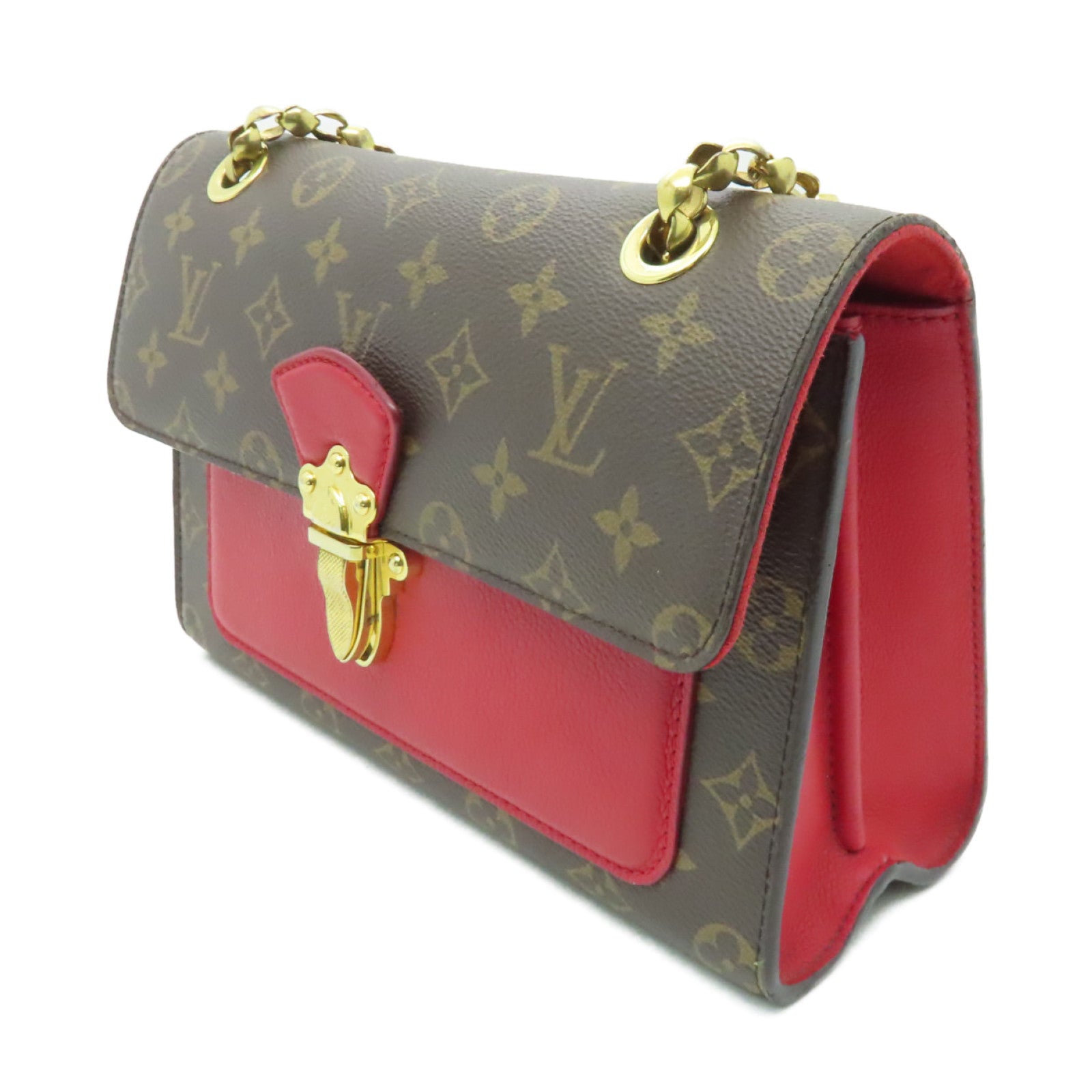 LOUIS VUITTON Monogram Victoire金扣鏈帶肩背袋啡色/紅色
