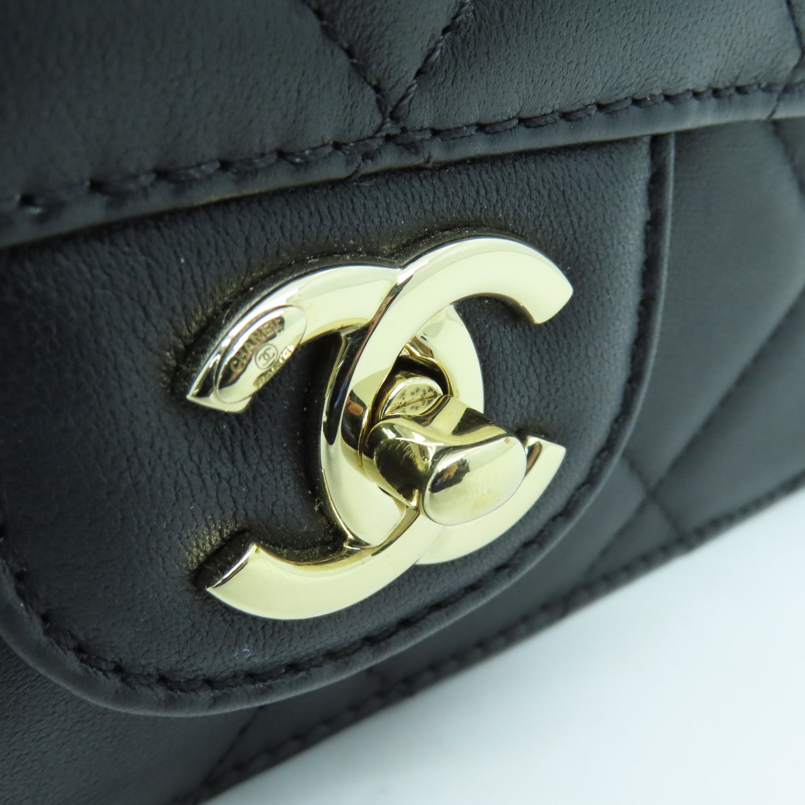 CHANEL 菱格牛革皮皮革Flap Bag With Top Handle金扣手挽肩背兩用袋黑色