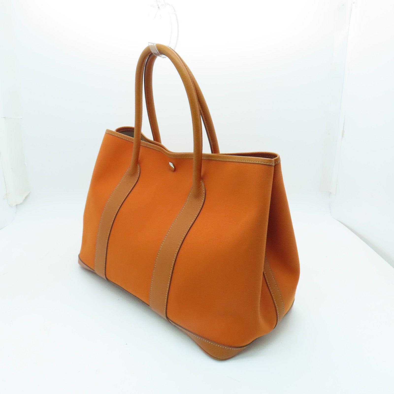 HERMES 帆布Garden Party PM银扣手挽袋橙色
