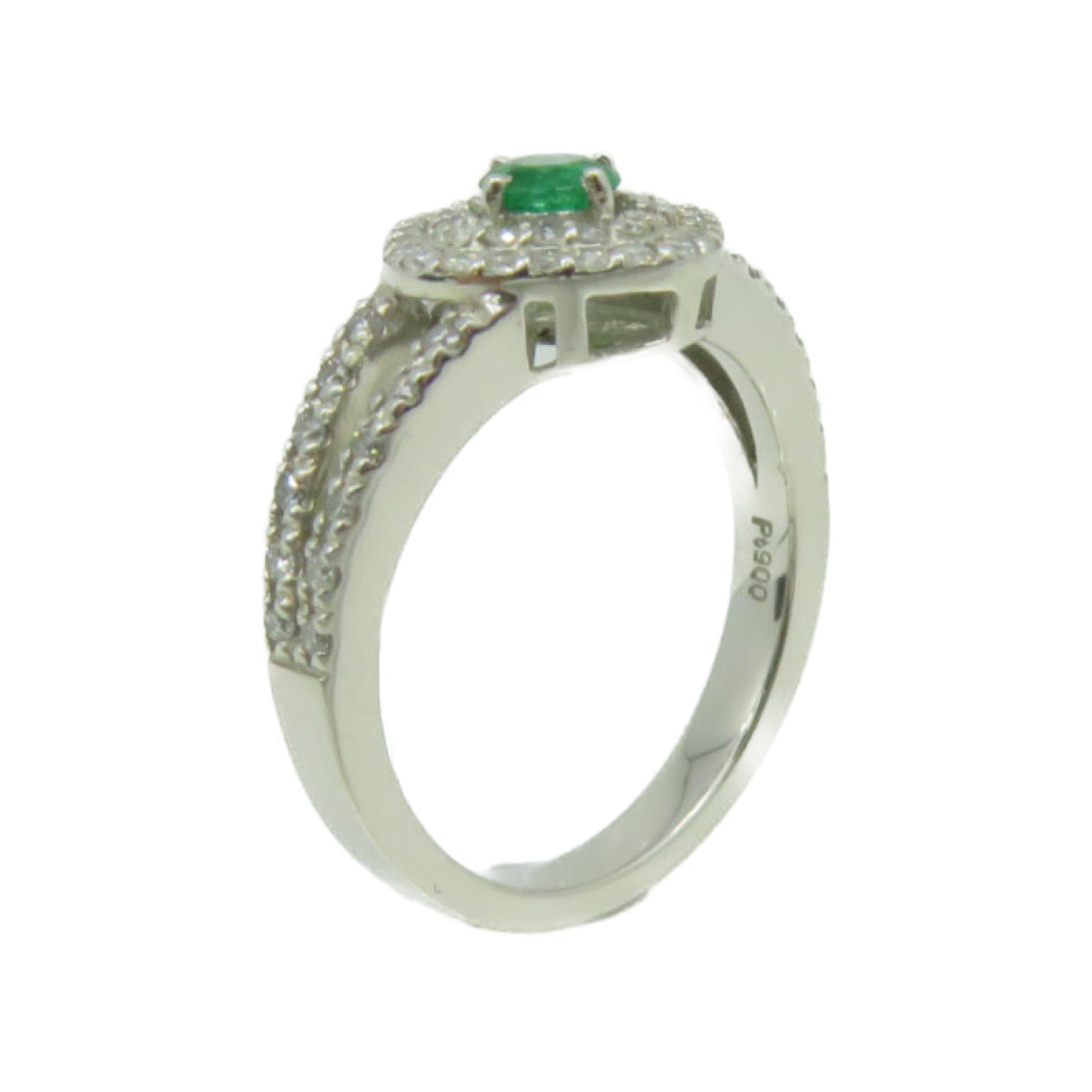 JEWELRY 【激減優惠】PT900鉑金/0.18ct綠寶石/0.43ct鑽石Emerald Ring戒指US#5.75