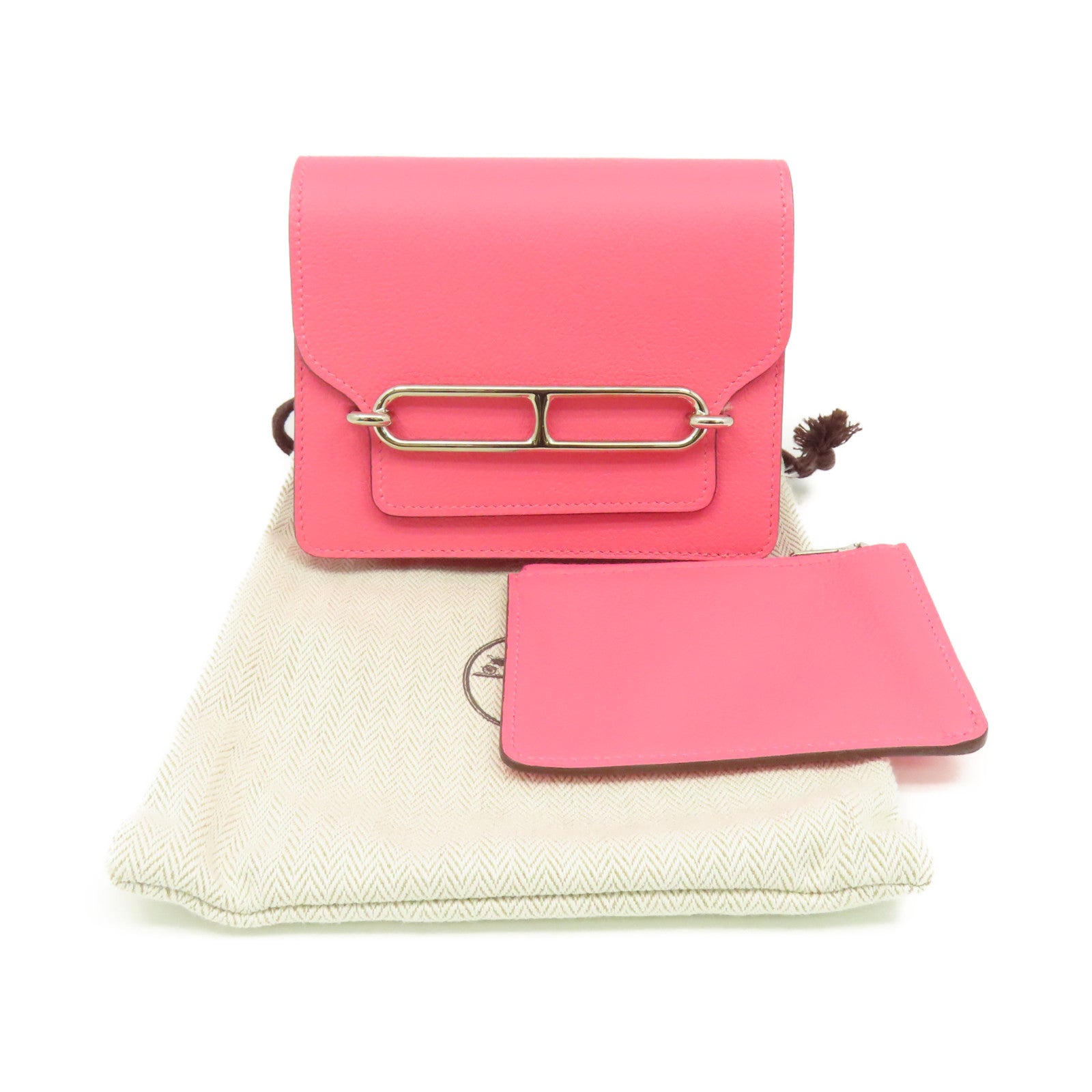 HERMES Evercolor皮革Roulis Slim Pouch銀扣錢包/手拿包Rose Azalee杜鵑粉色