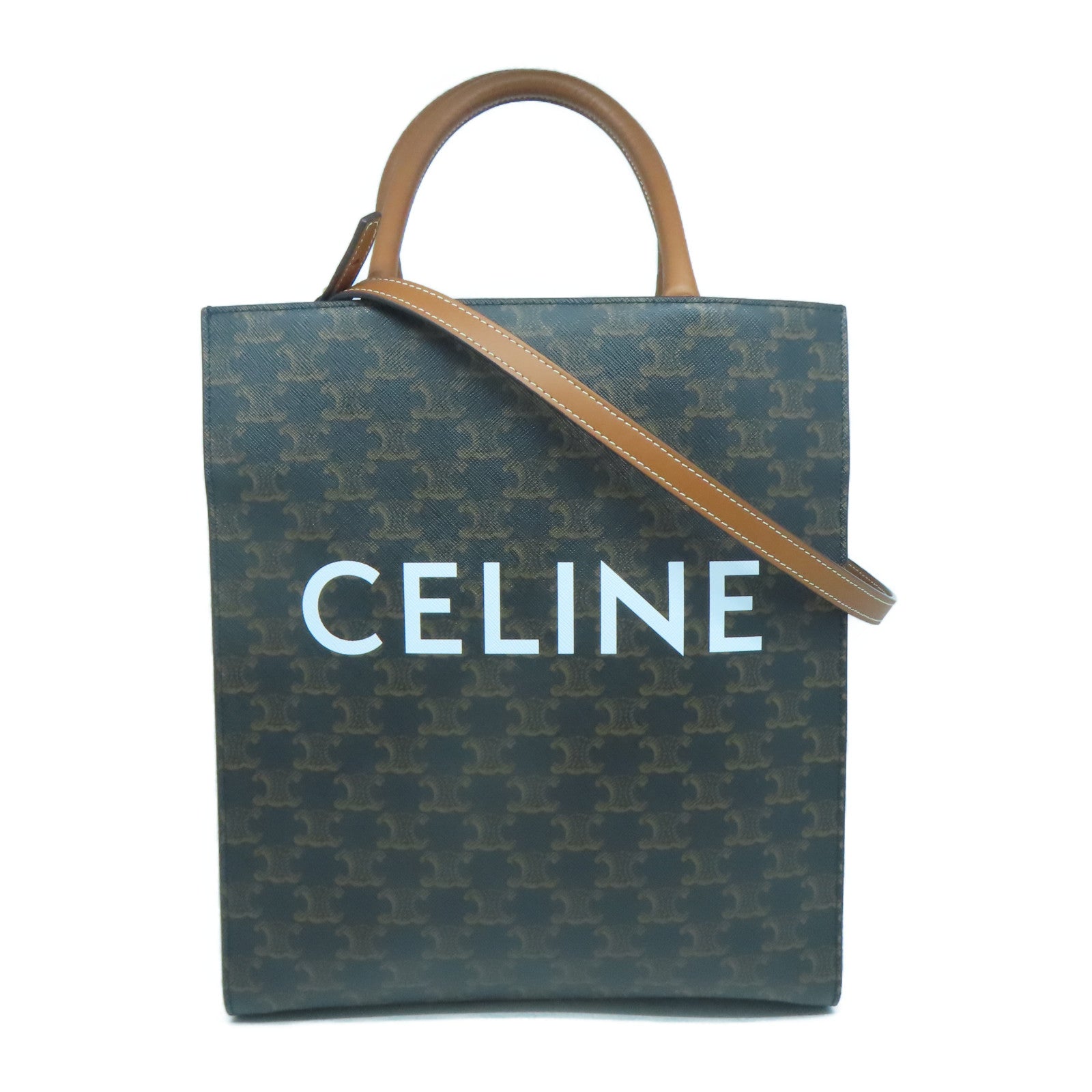 CELINE 塗層帆布2 Way Shoulder金扣手挽肩背兩用袋啡色