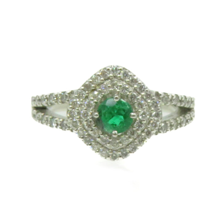 JEWELRY 【激減優惠】PT900鉑金/0.18ct綠寶石/0.43ct鑽石Emerald Ring戒指US#5.75