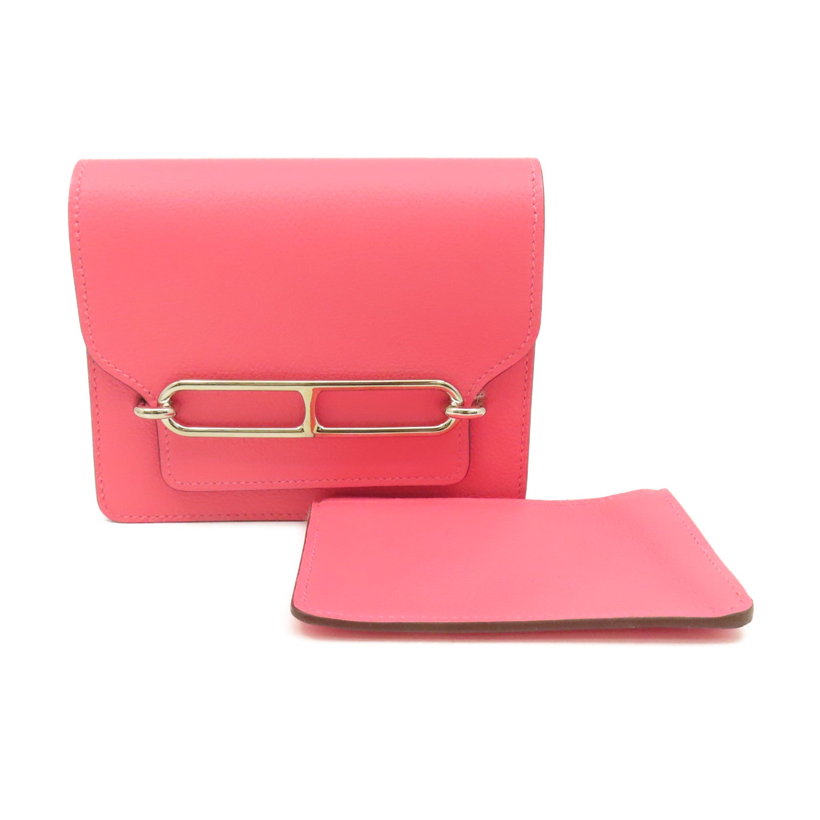 HERMES Evercolor皮革Roulis Slim Pouch銀扣錢包/手拿包Rose Azalee杜鵑粉色