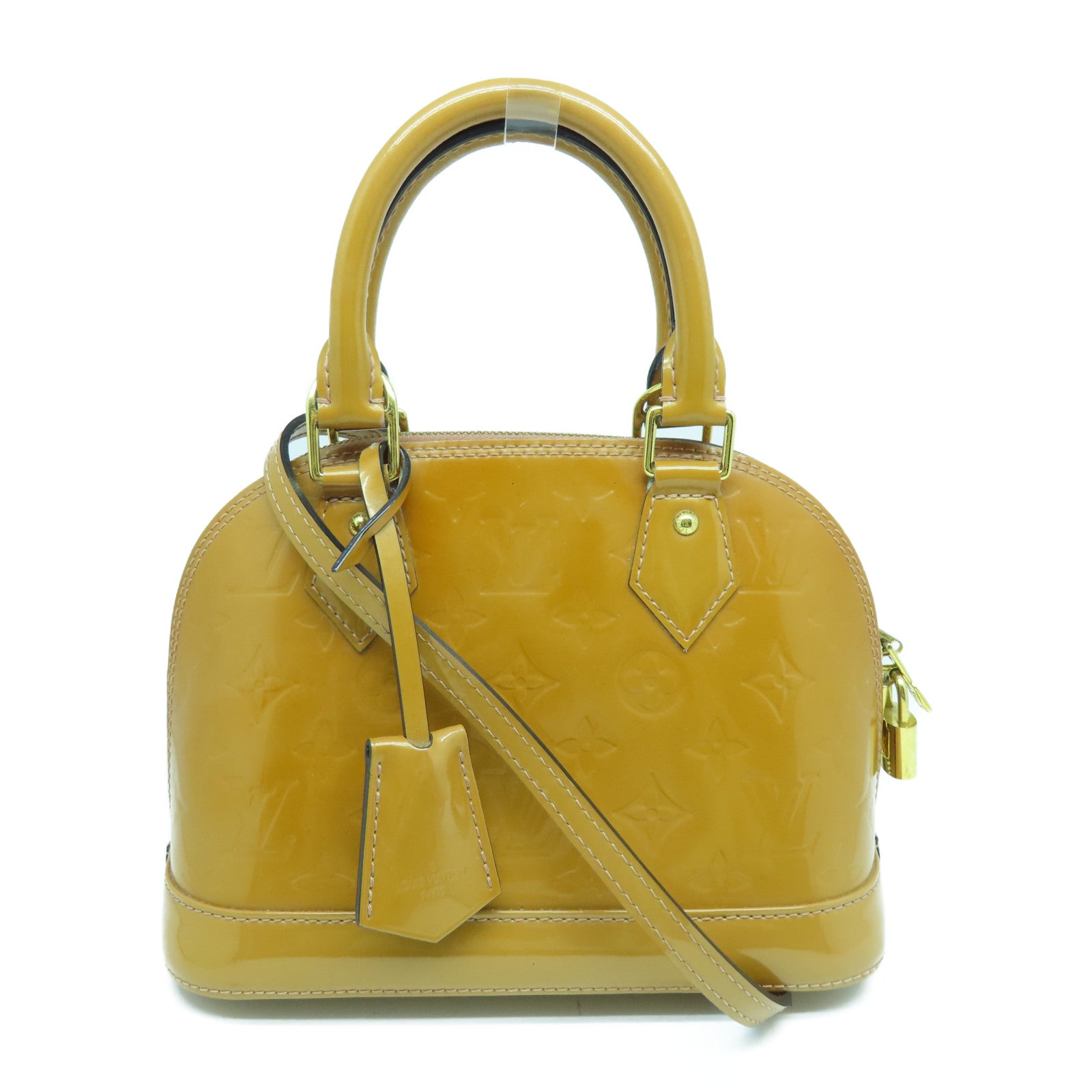LOUIS VUITTON Monogram Vernis Alma BB gold buckle handle shoulder bag brown