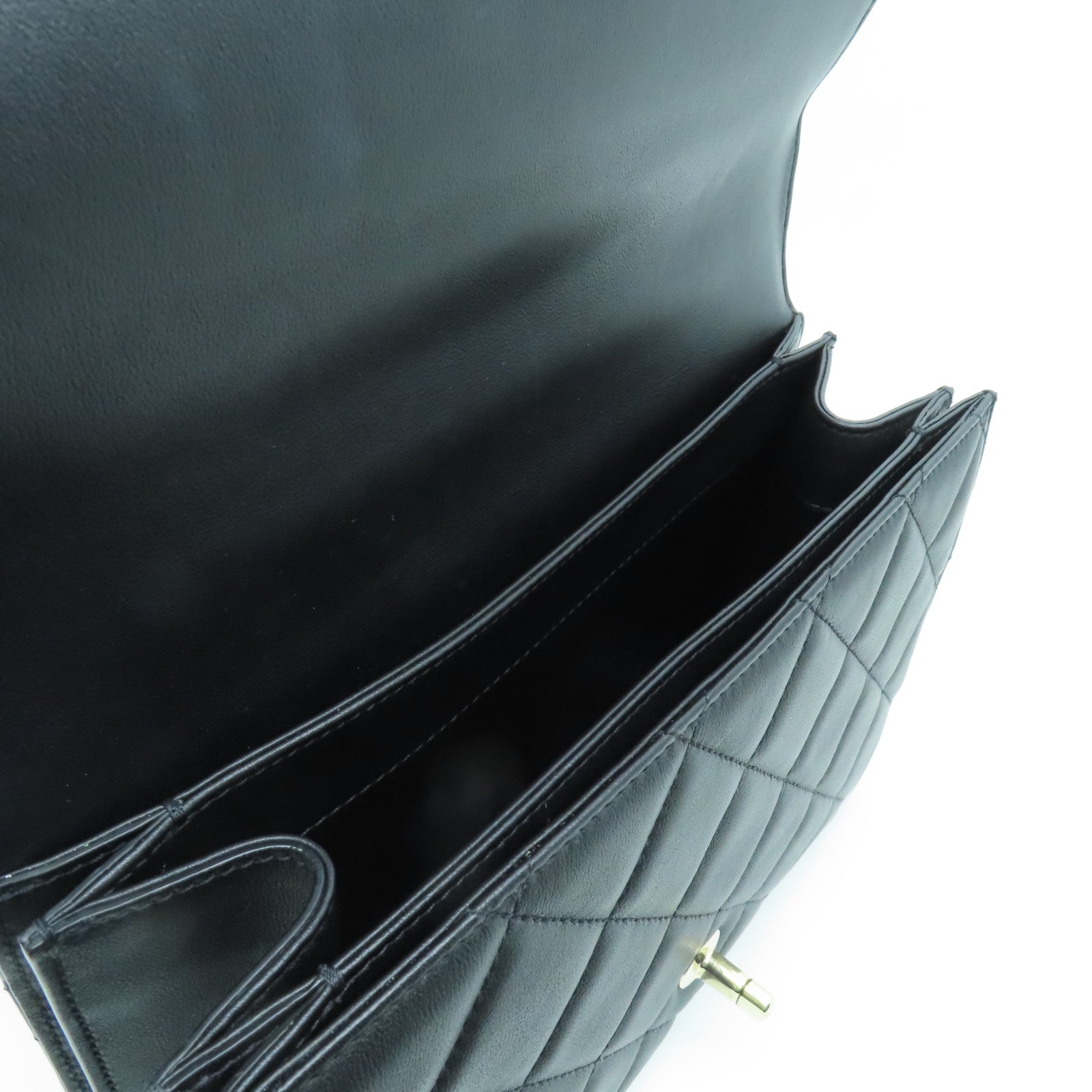 CHANEL 菱格牛革皮皮革Flap Bag With Top Handle金扣手挽肩背兩用袋黑色