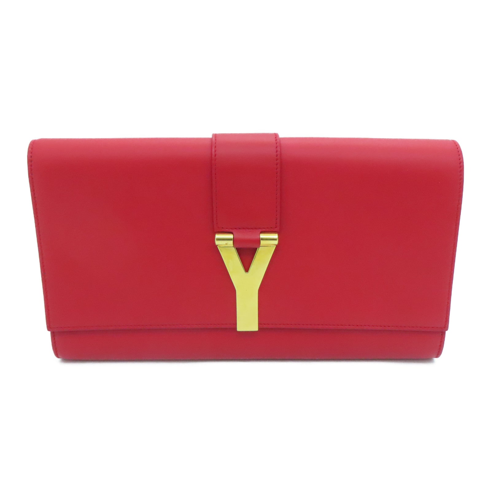 YVES SAINT LAURENT 牛皮皮革Clutch金扣手拿包红色