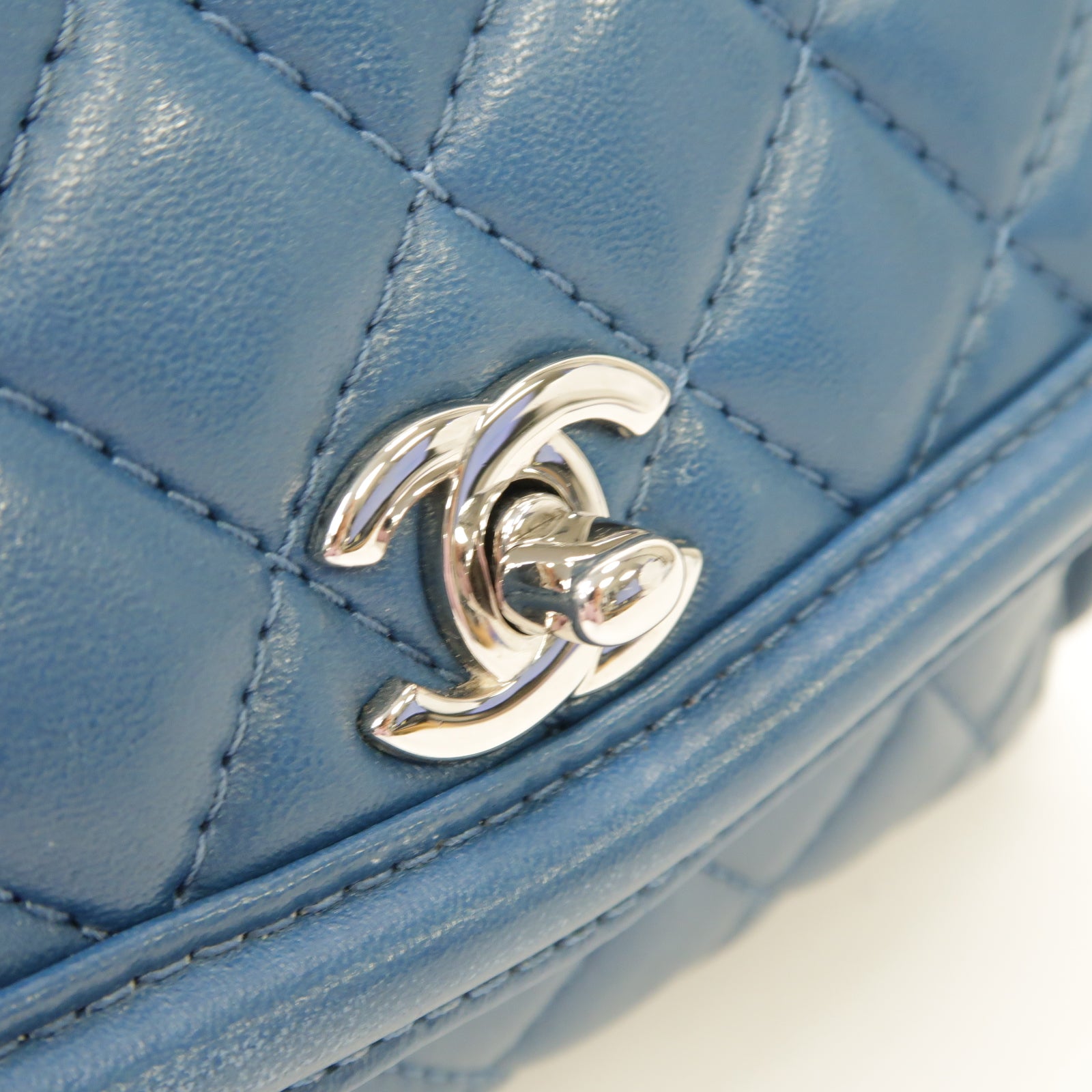 CHANEL 菱格羊皮皮革Chain Shoulder Bag銀扣鏈帶肩背袋藍色